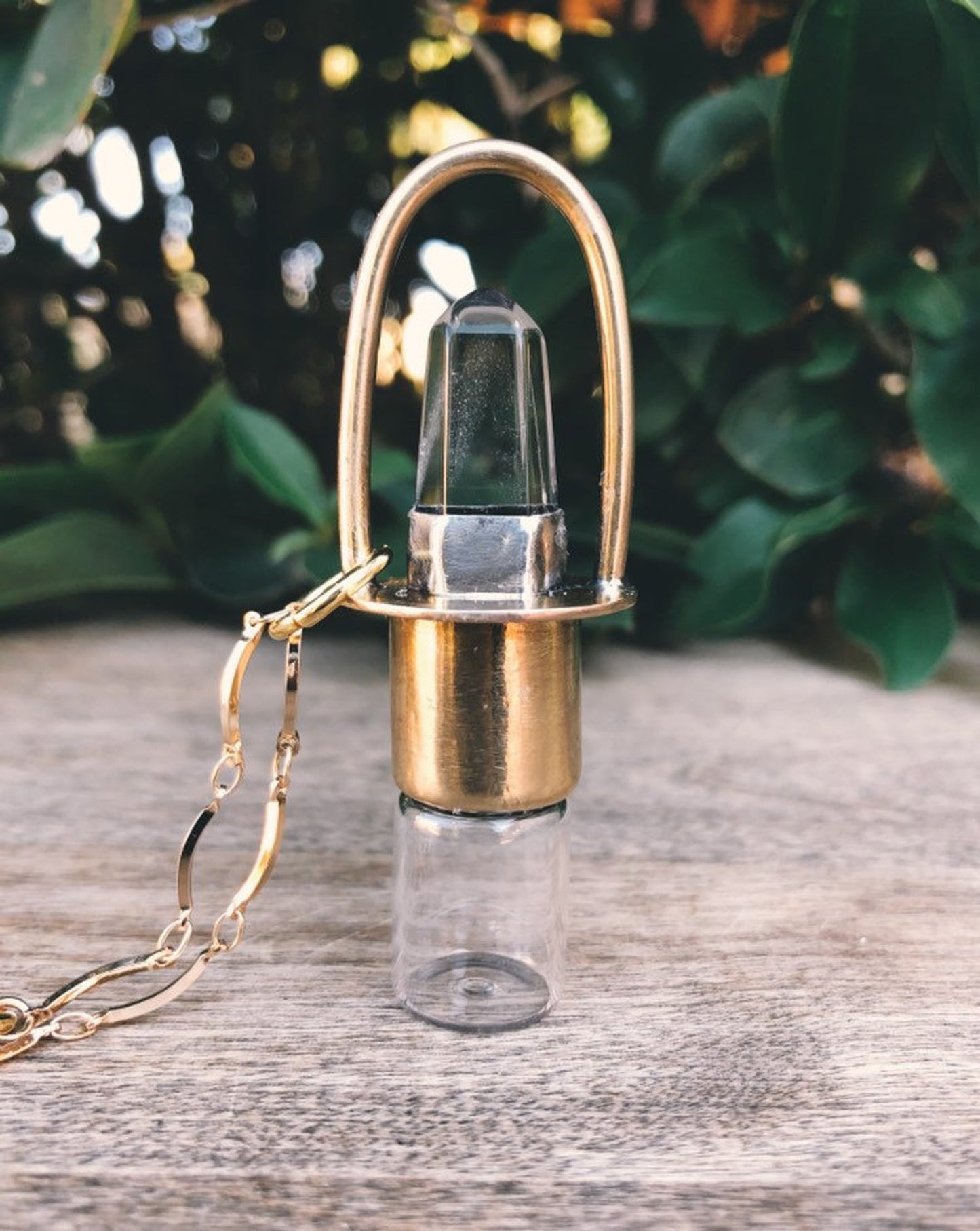 Classic - Clear Quartz and Brass Rollerball Necklace
