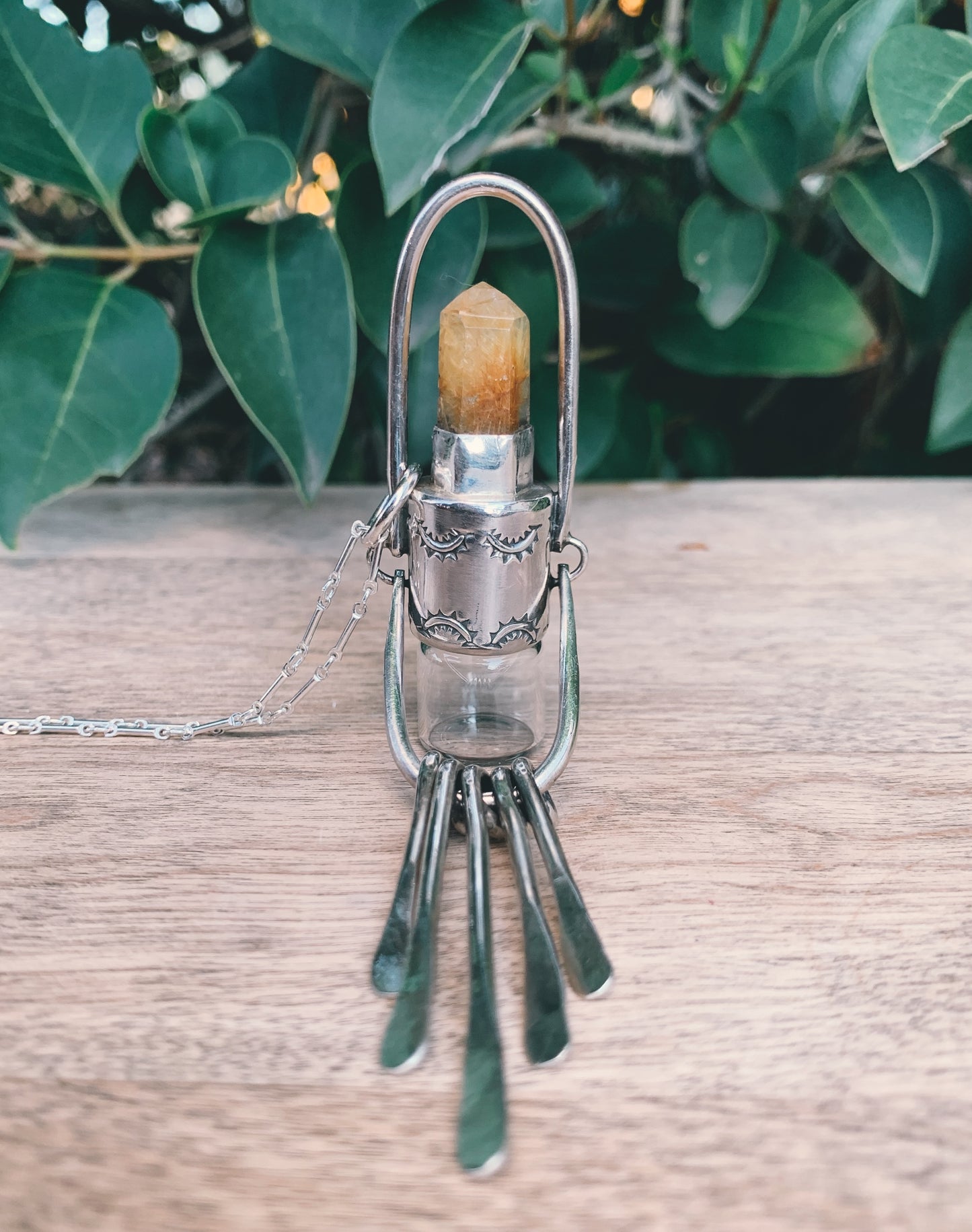 Sterling Silver Fringe - Golden Rutilated Quartz Rollerball Necklace