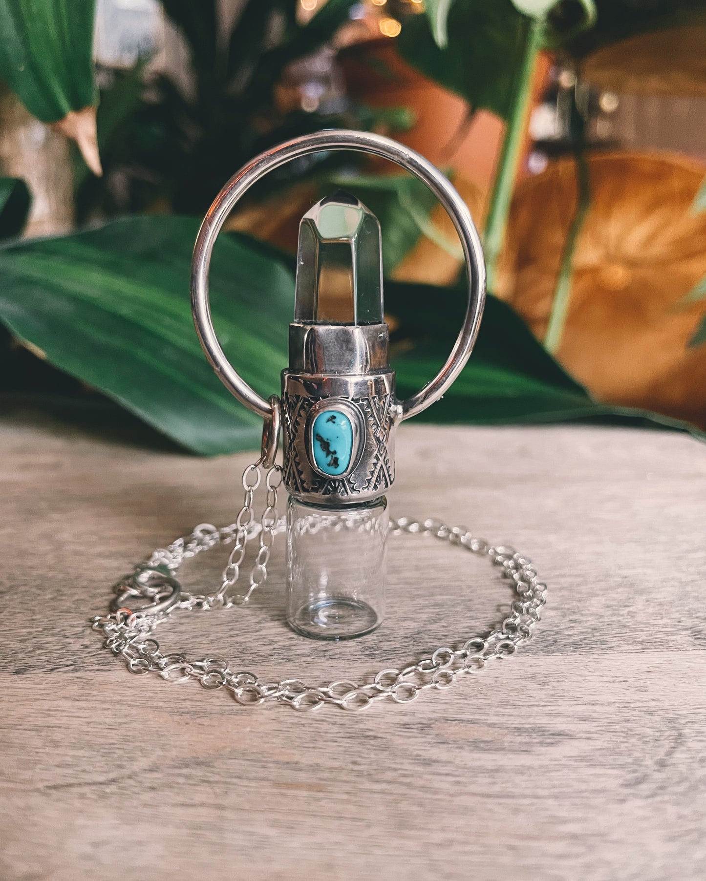 Clear Quartz and Sleeping Beauty Rollerball Necklace