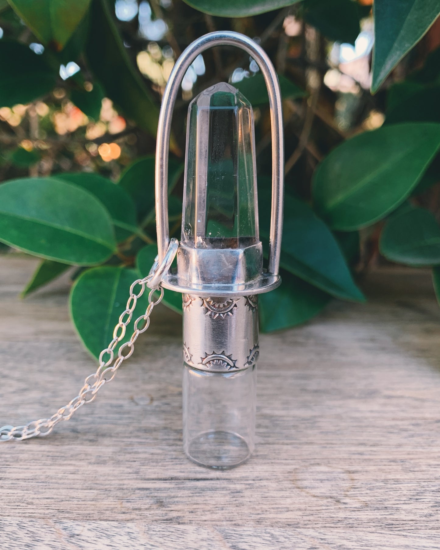 Classic - Clear Quartz and Sterling Silver Rollerball Necklace(Large Crystal)