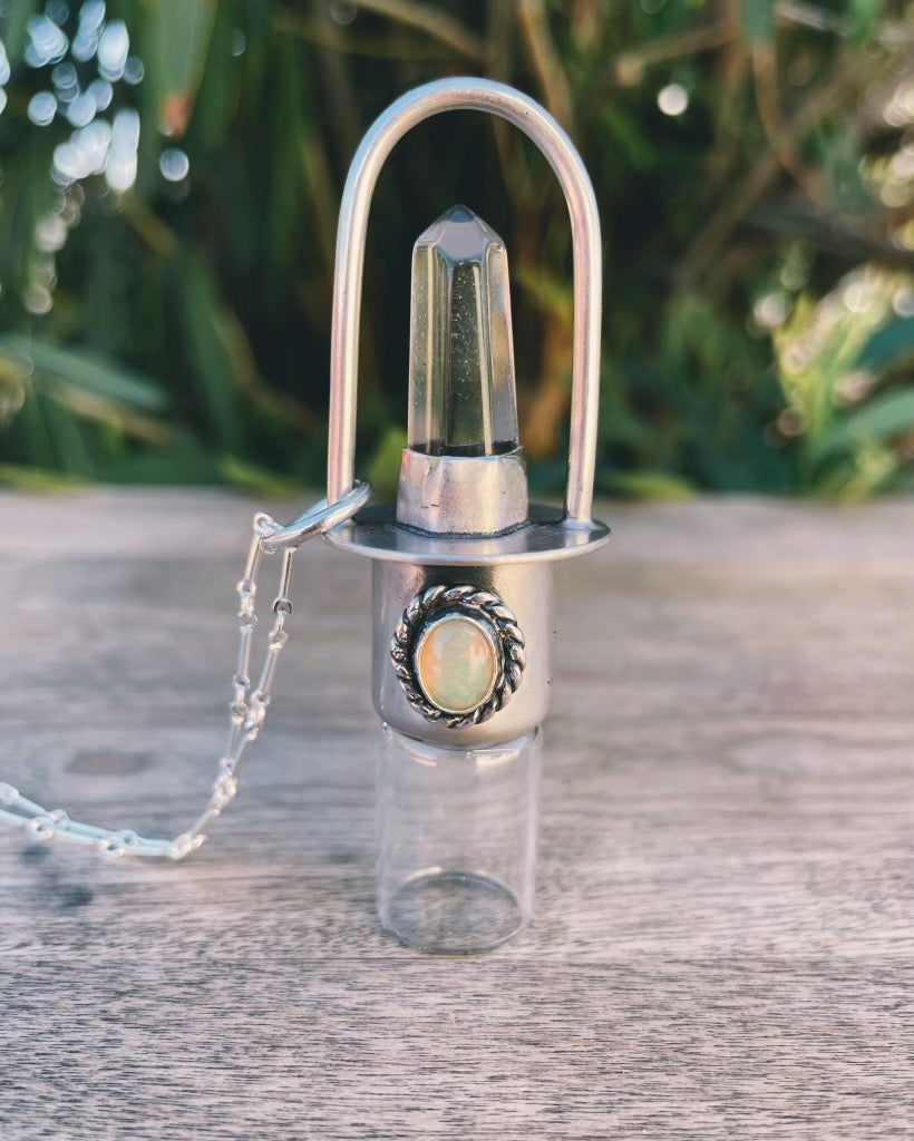Sterling Silver Classic - Clear Quartz + Ethiopian Opal Rollerball Necklace