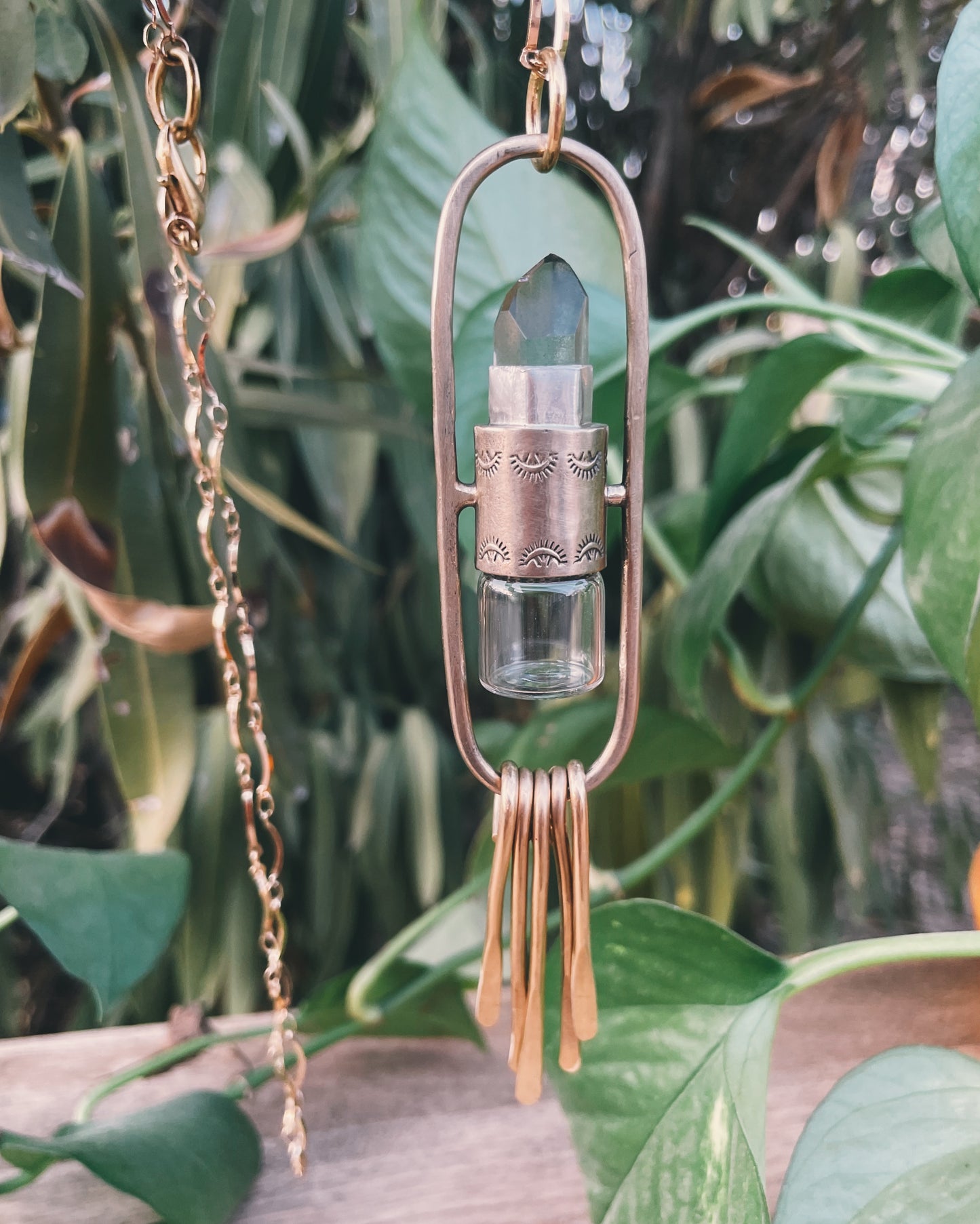 Brass Lucid Fringe - Lodolite Rollerball Necklace