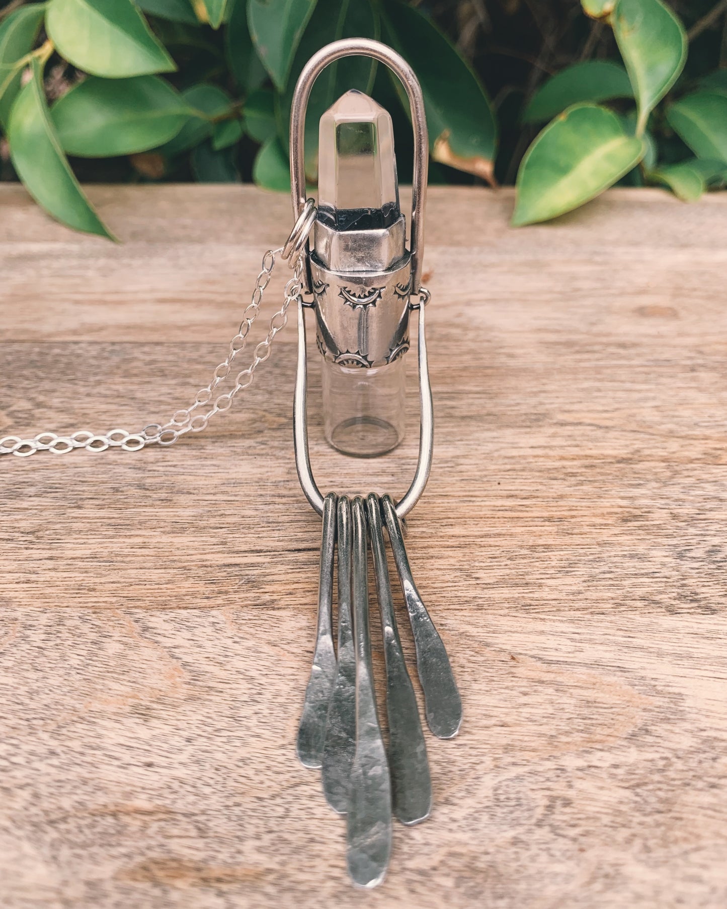 Sterling Silver Fringe - Clear Quartz Rollerball Necklace