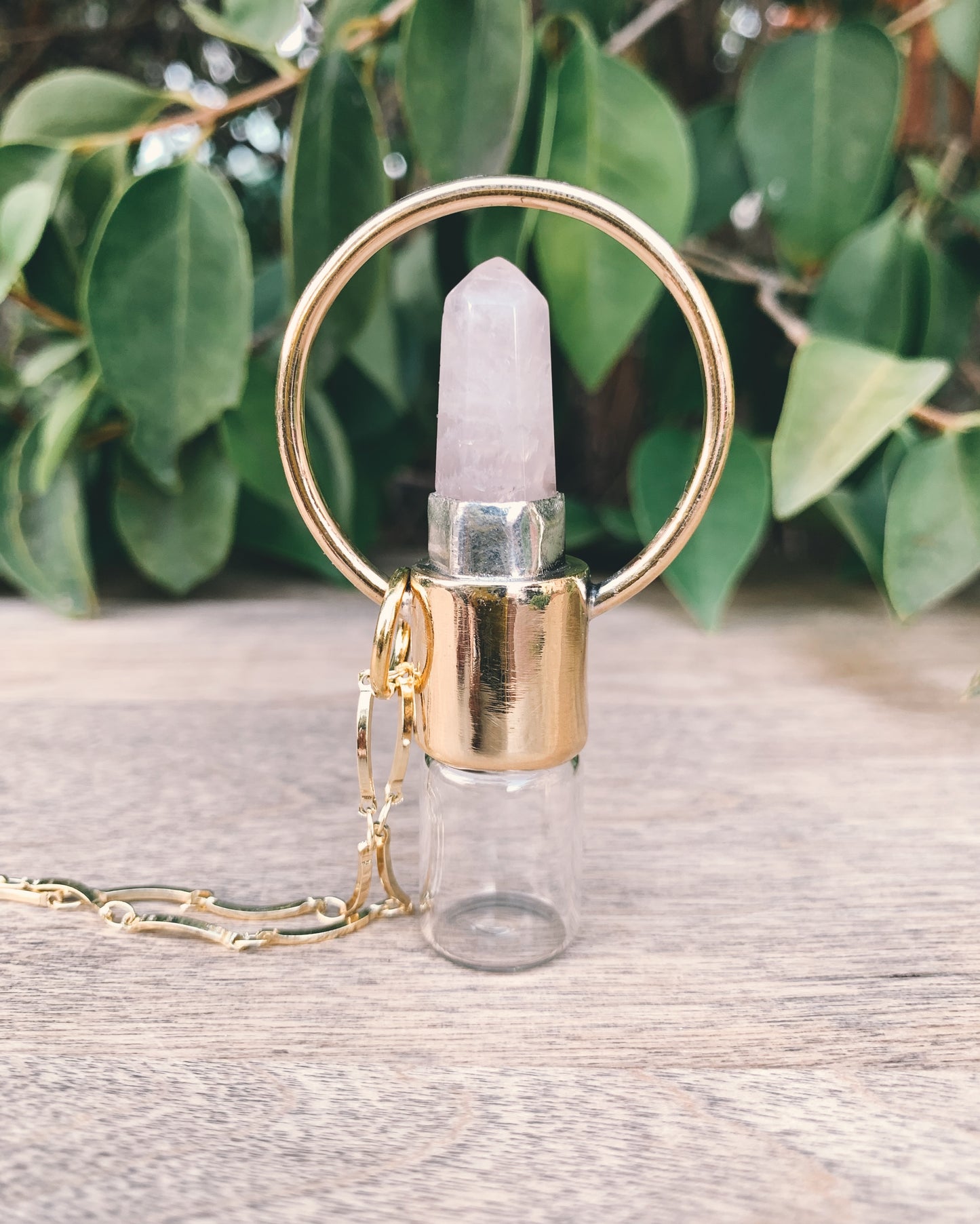 Brass Horizon - Rose Quartz Rollerball Necklace