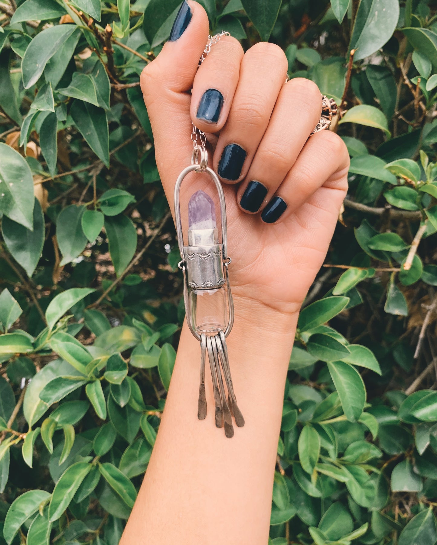 Sterling Silver Fringe - Amethyst Rollerball Necklace