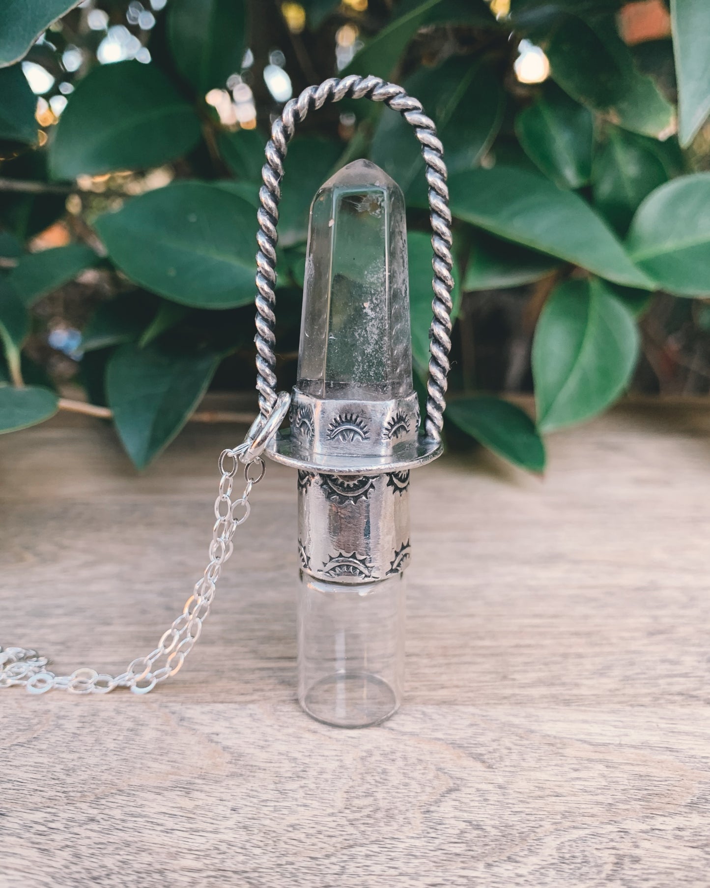 Sterling Silver Classic - Clear Quartz and Rollerball Necklace