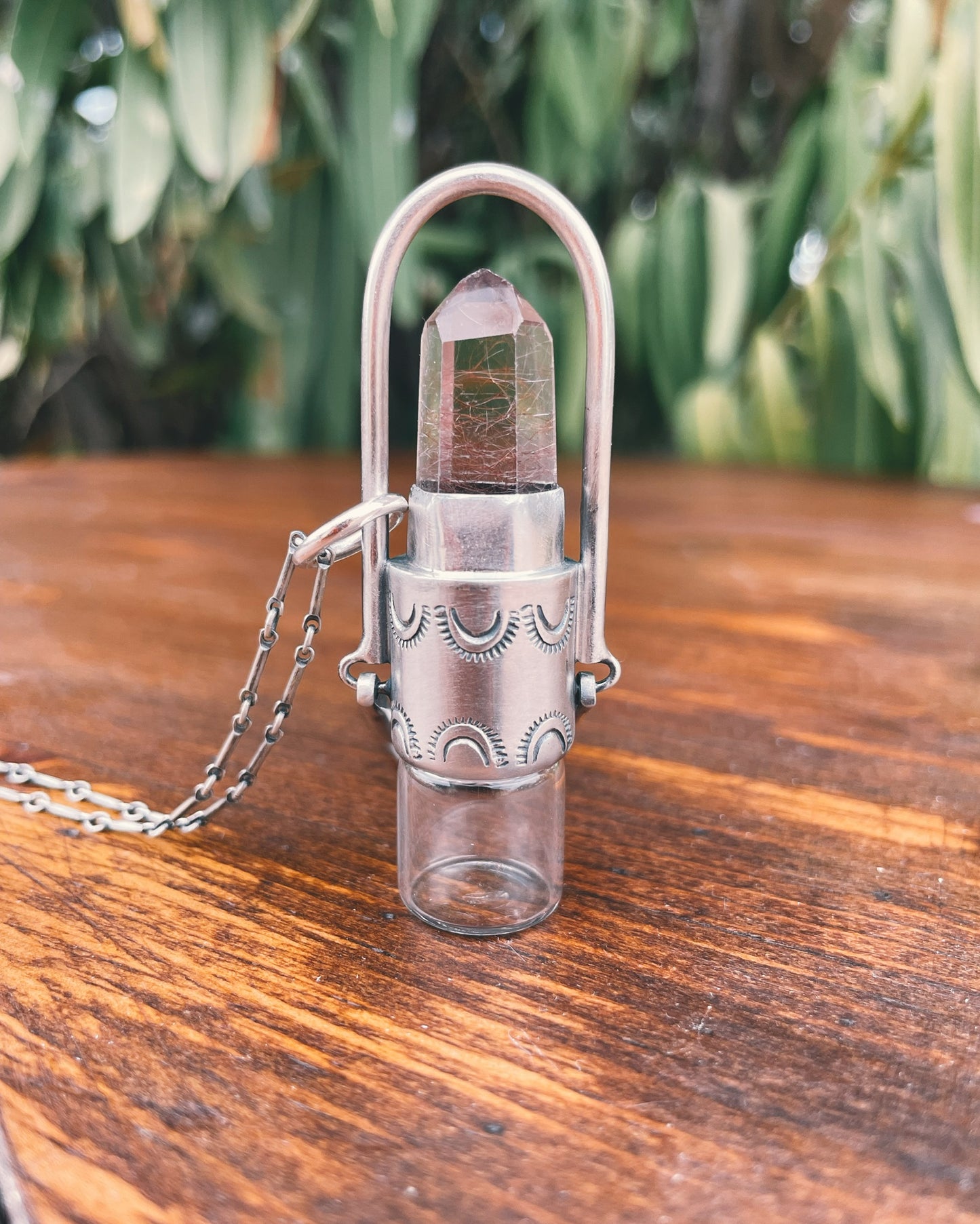 Sterling Silver Fringe - Red Rutilated Quartz Rollerball Necklace