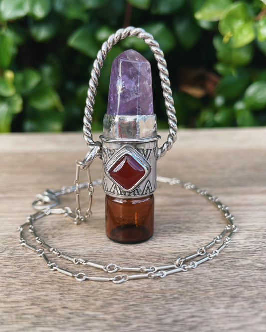Amethyst & Carnelian Rollerball Necklace