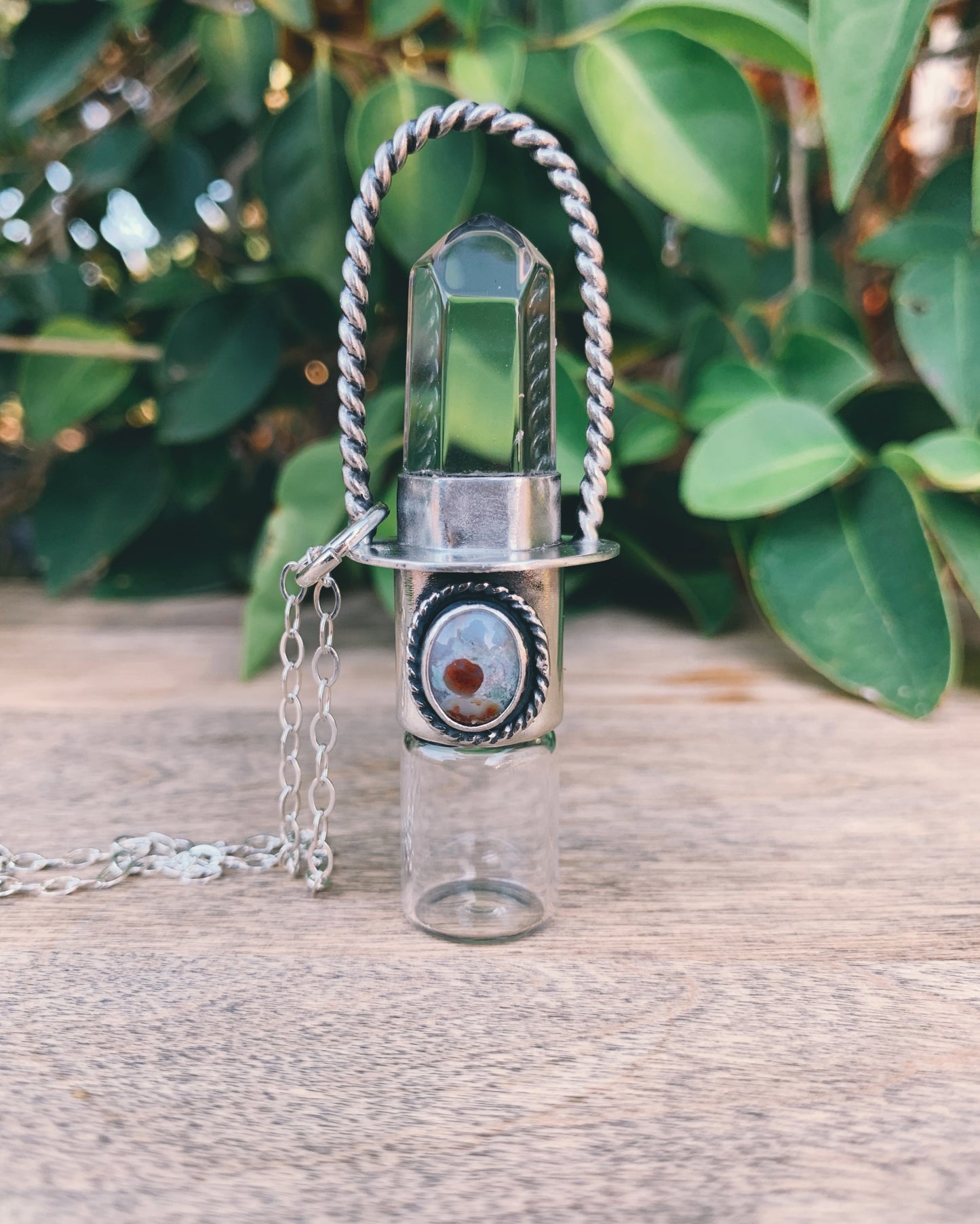 Classic - Clear Quartz, Ocean Jasper, and Sterling Silver Rollerball Necklace