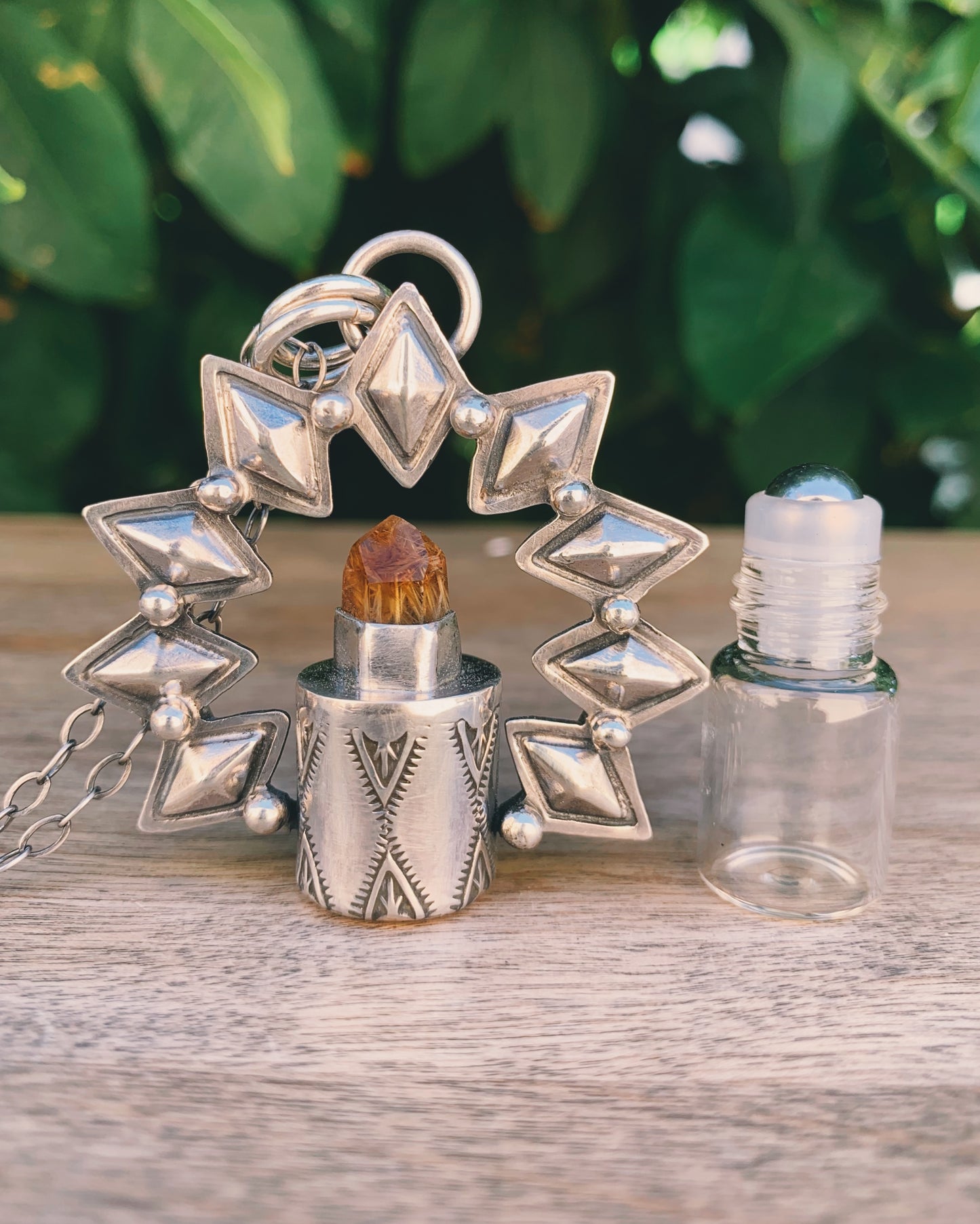 High Roller - Gold Rutilated Quartz and Sterling Silver Rollerball Necklace