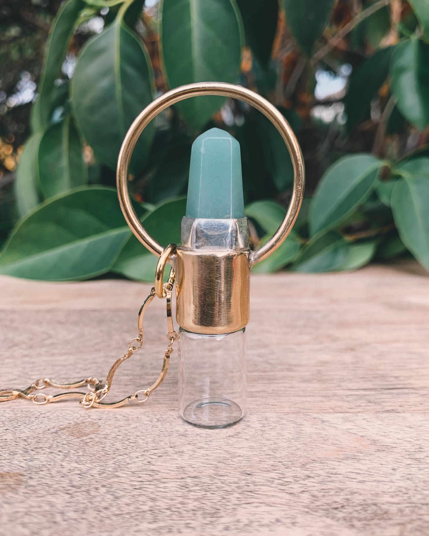 Brass Horizon - Green Aventurine Rollerball Necklace