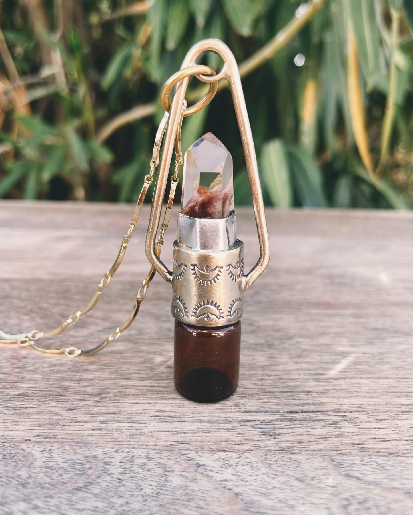 Brass Geometric - Amphibole Rollerball Necklace