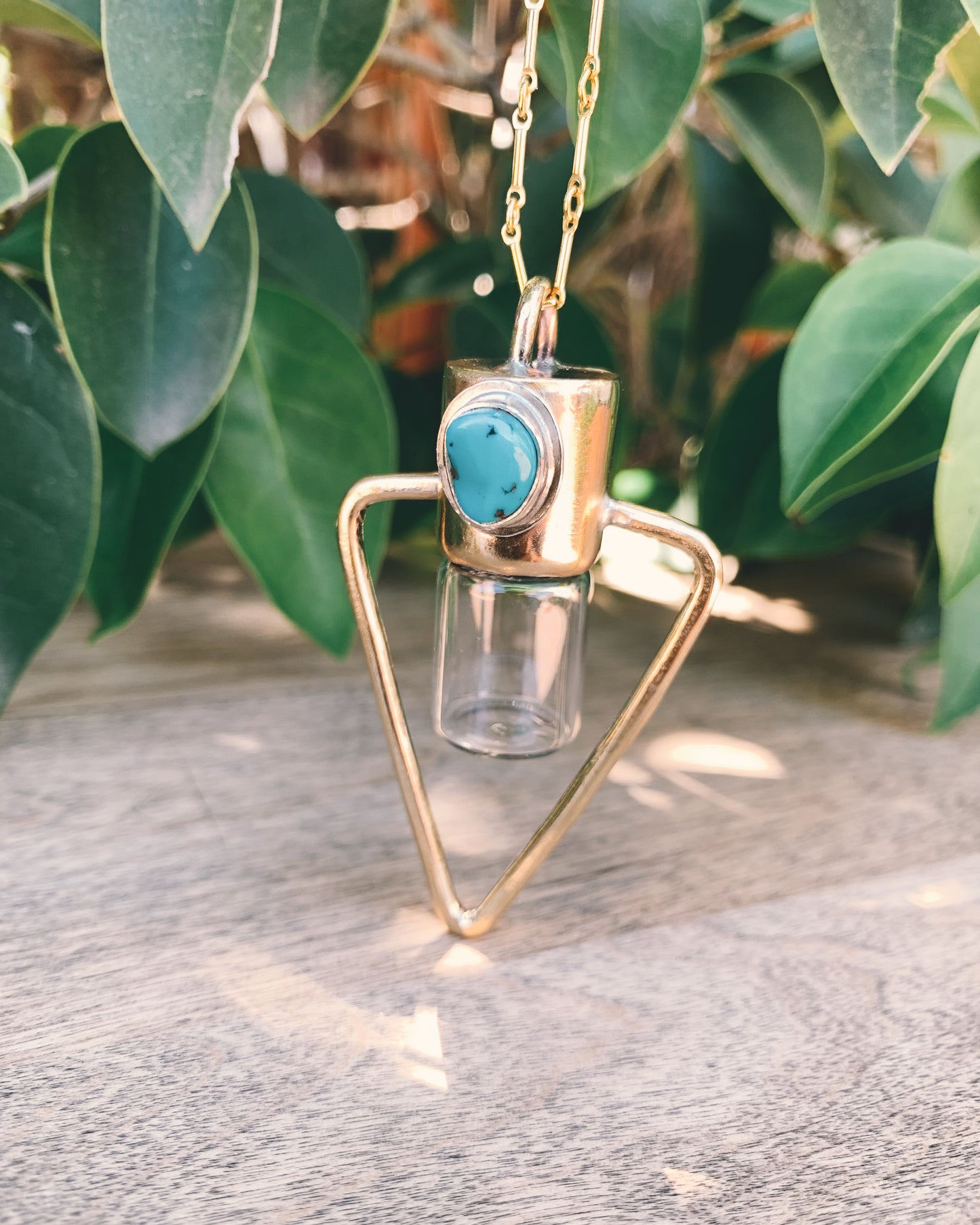 Brass Water Element - Sleeping Beauty Turquoise Rollerball Necklace