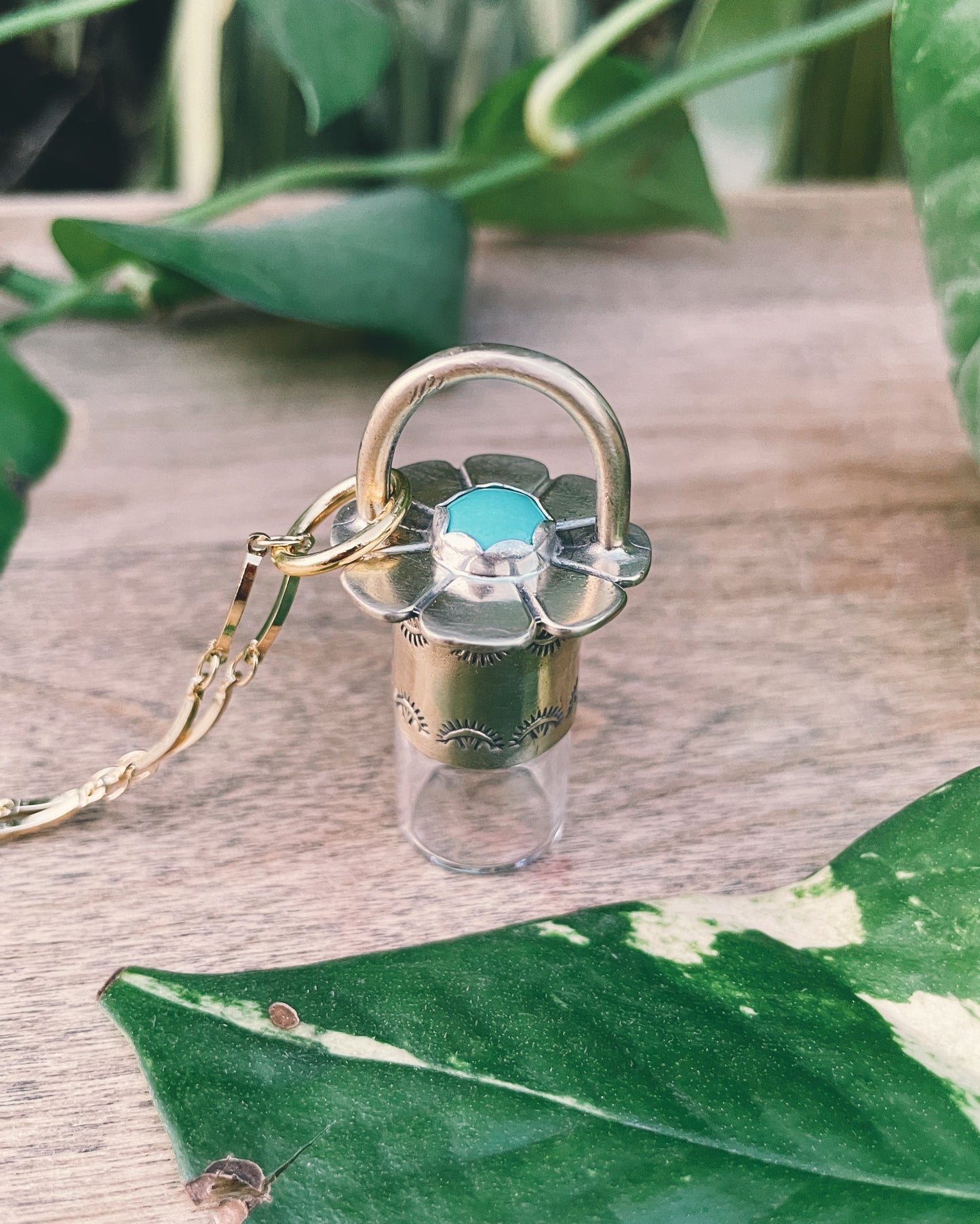 Brass Daisy - Morenci Turquoise Rollerball Necklace