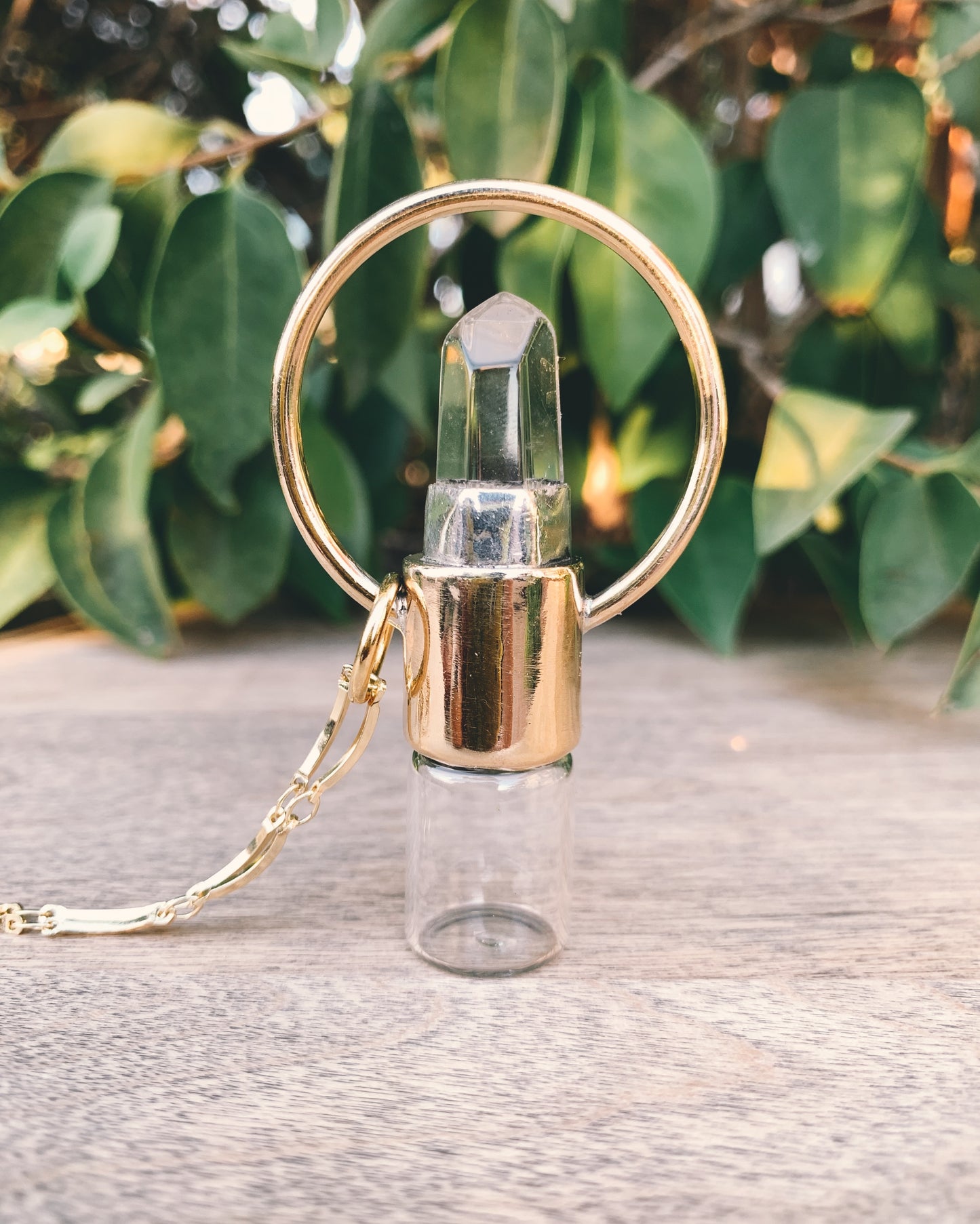 Brass Horizon - Clear Quartz Rollerball Necklace