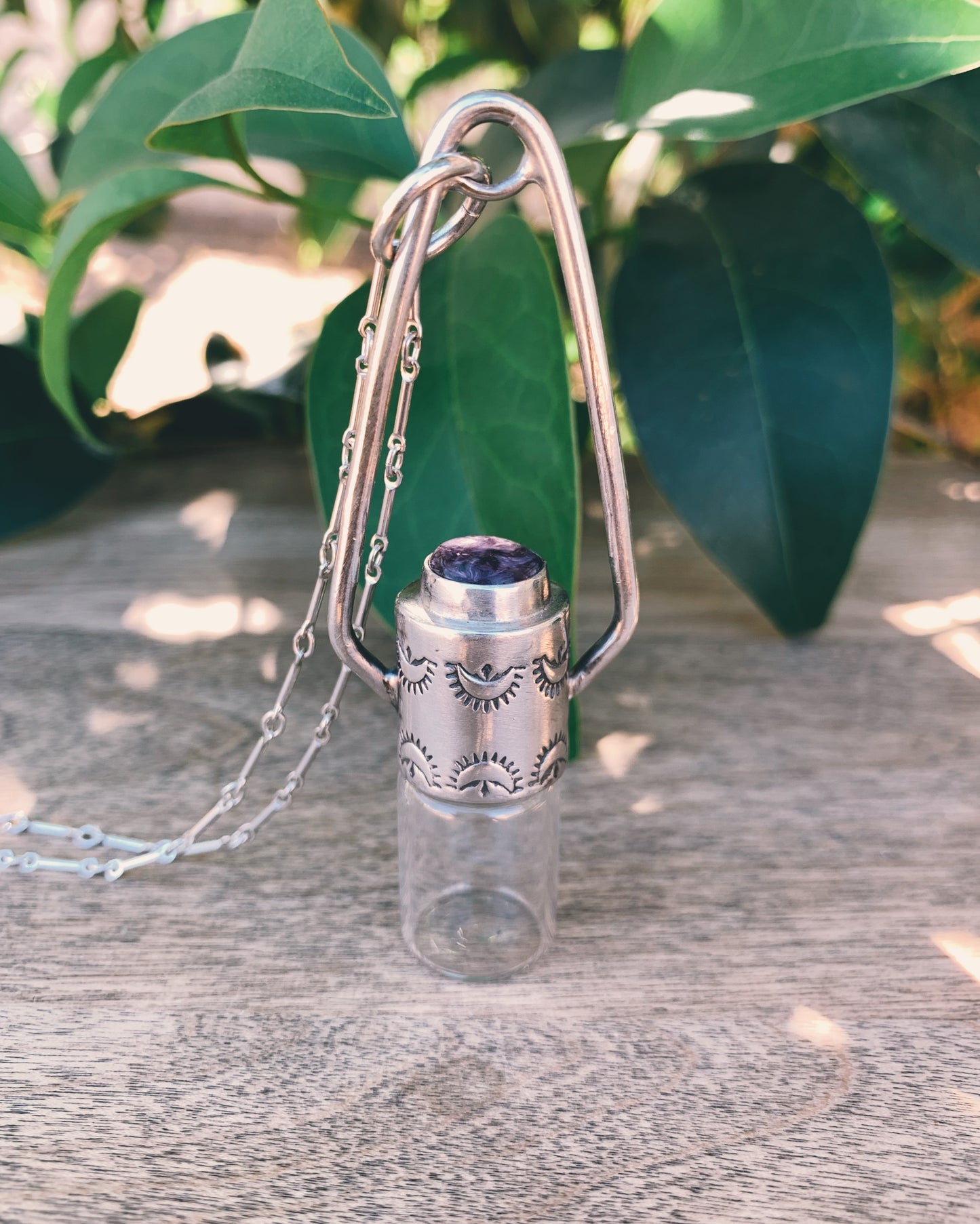 Sterling Silver Geometric - Charoite Rollerball Necklace