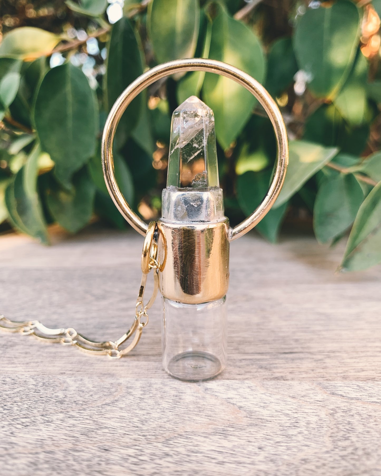 Brass Horizon - Clear Quartz Rollerball Necklace