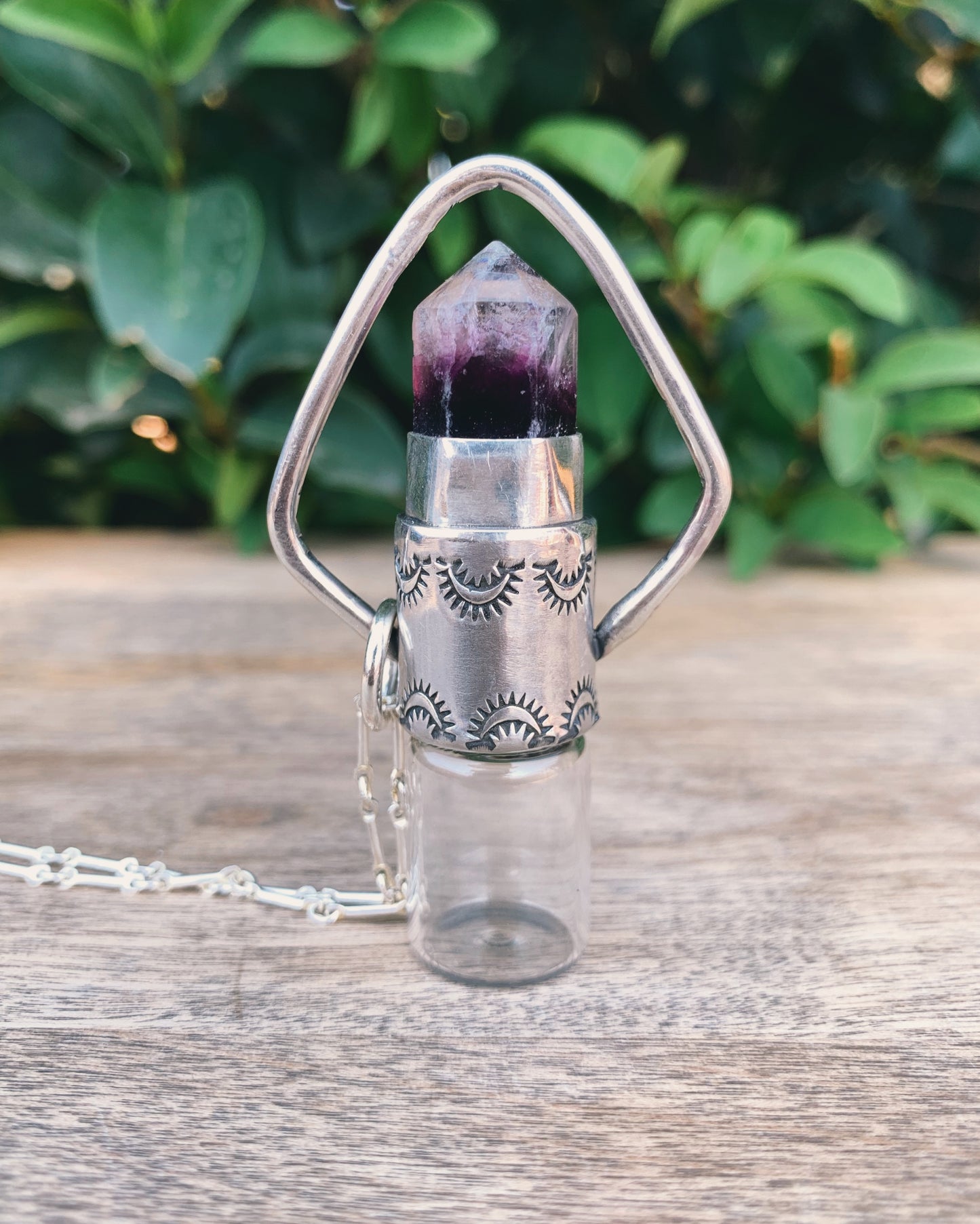 Rainbow Fluorite Sterling Silver Horizon Rollerball Necklace