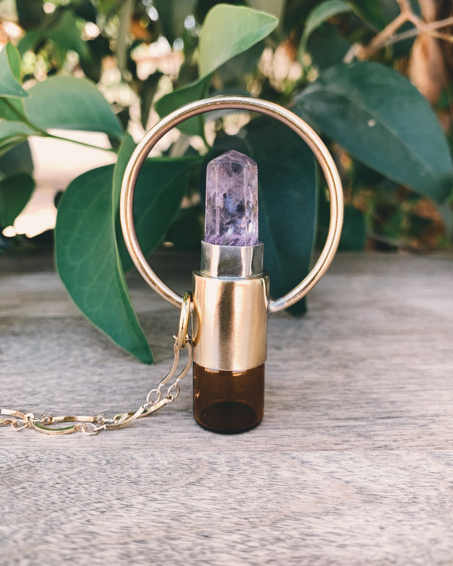 Brass Horizon - Amethyst Rollerball Necklace