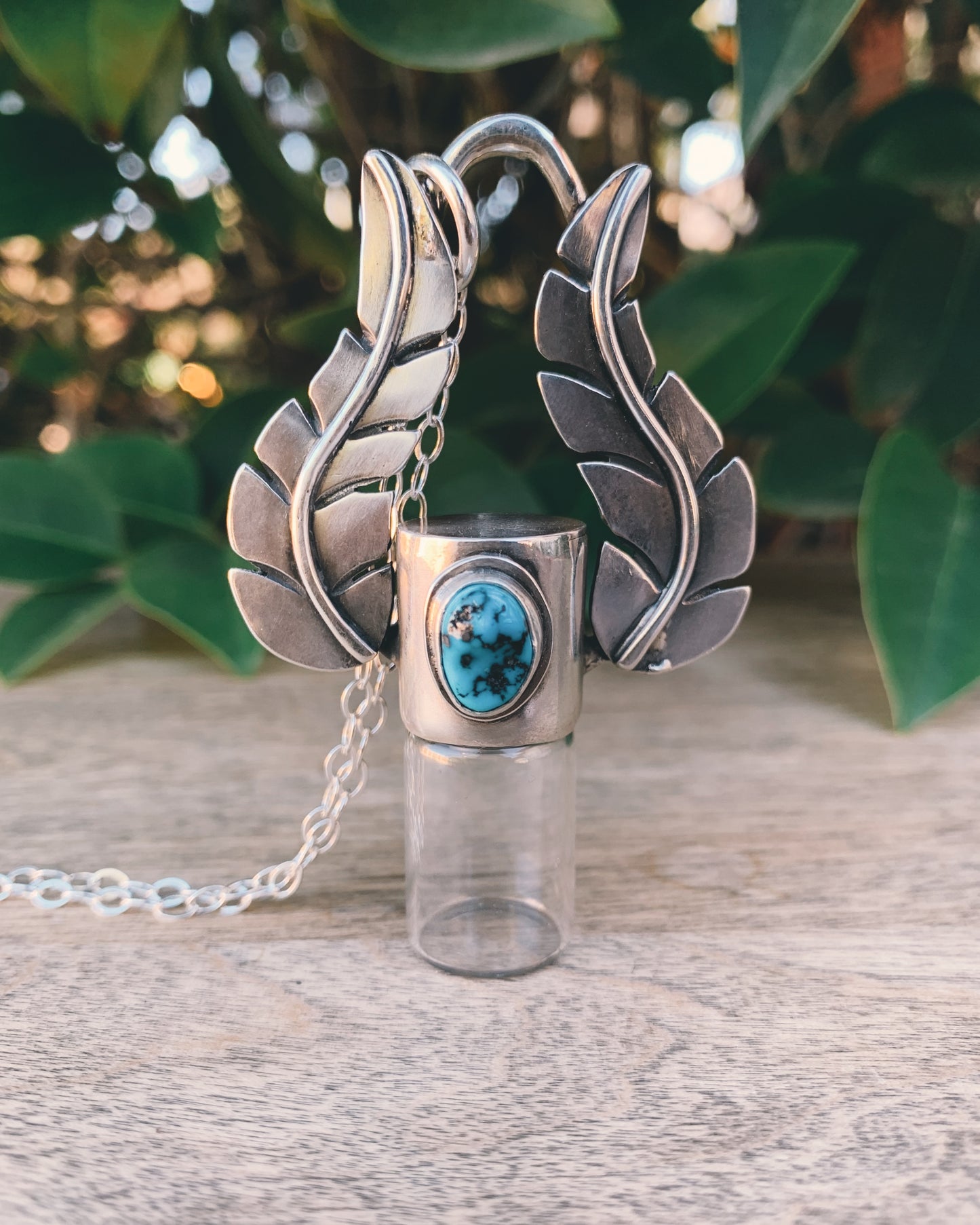 Leafy - Sleeping Beauty Turquoise and Sterling Silver Rollerball Necklace