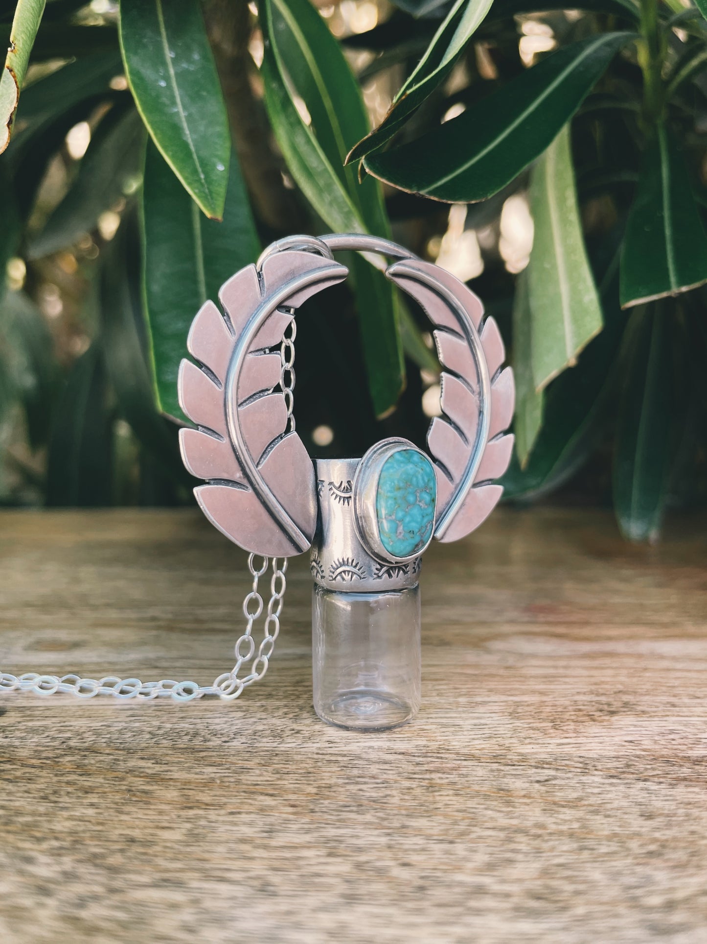 Sterling Silver Horizon Leafy - Royston Turquoise Rollerball Necklace