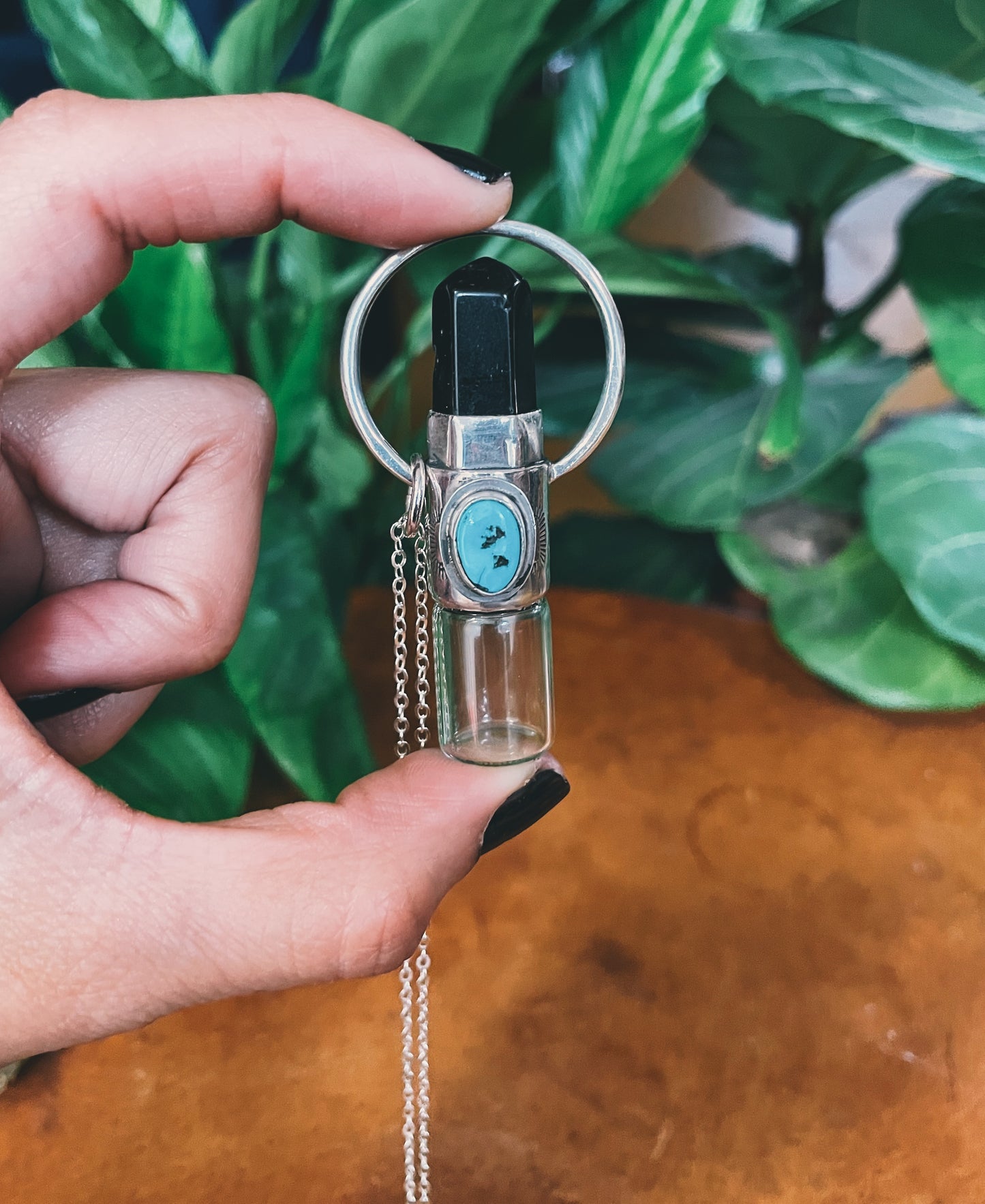 Sterling Silver Horizon - Obsidian + Sleeping Beauty Turquoise Rollerball Necklace