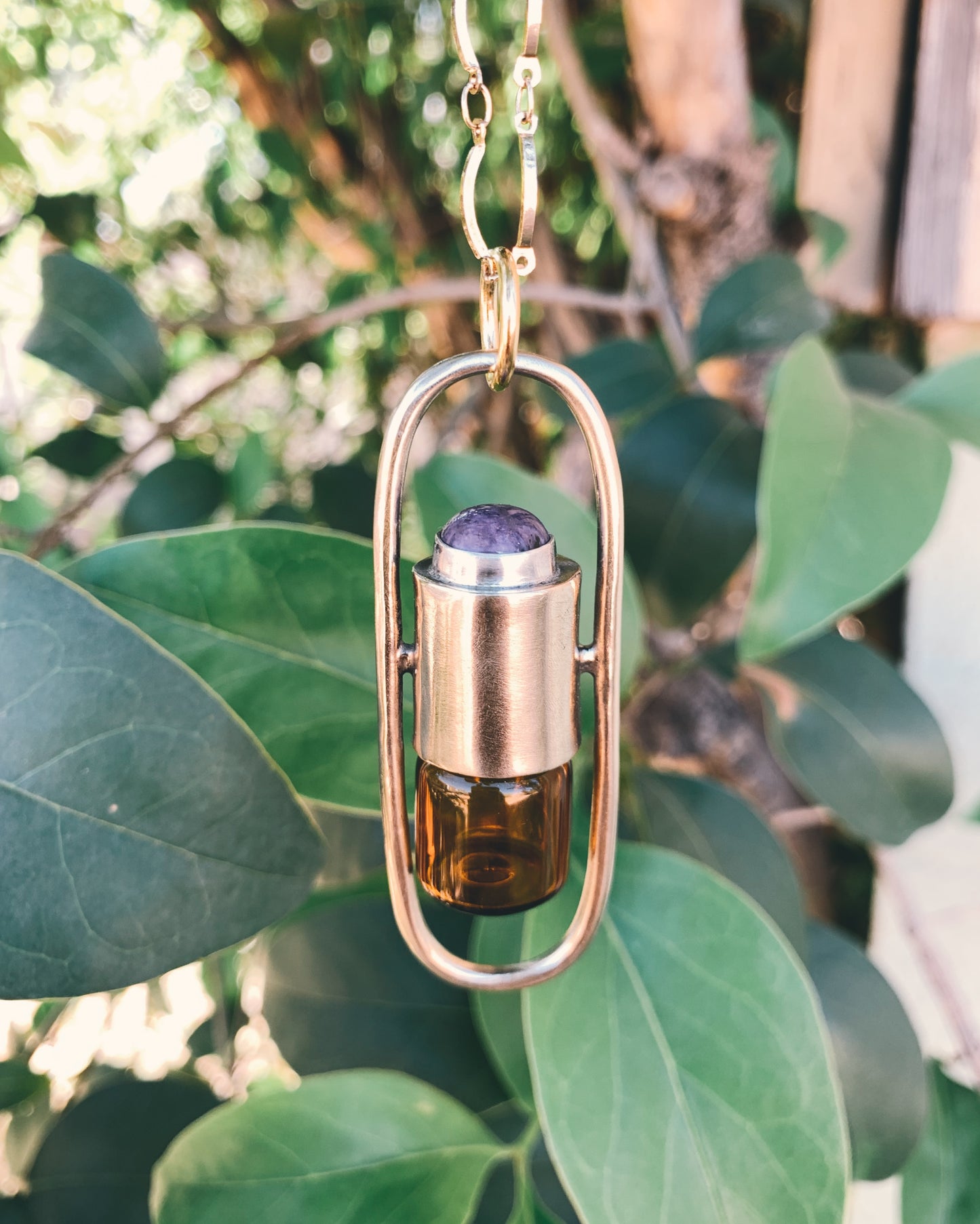 Brass Lucid - Charoite Rollerball Necklace