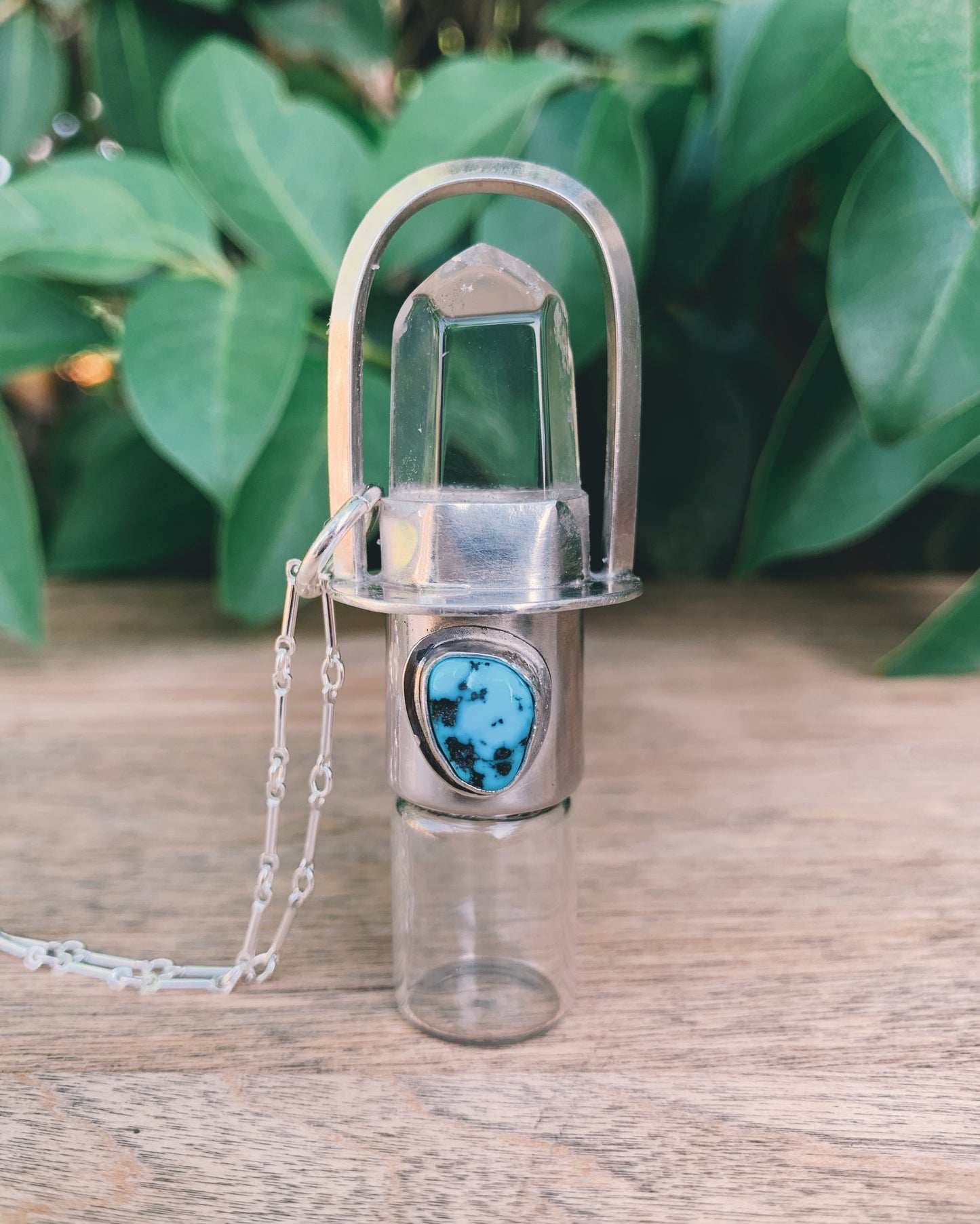 Sterling Silver Classic - Clear Quartz + Sleeping Beauty Turquoise Rollerball Necklace