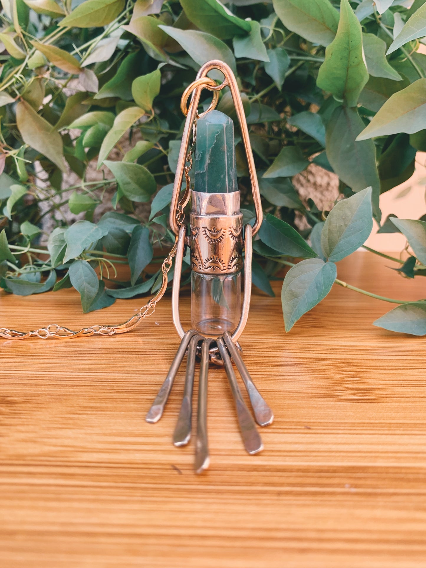 Brass Fringe - Green Aventurine Rollerball Necklace