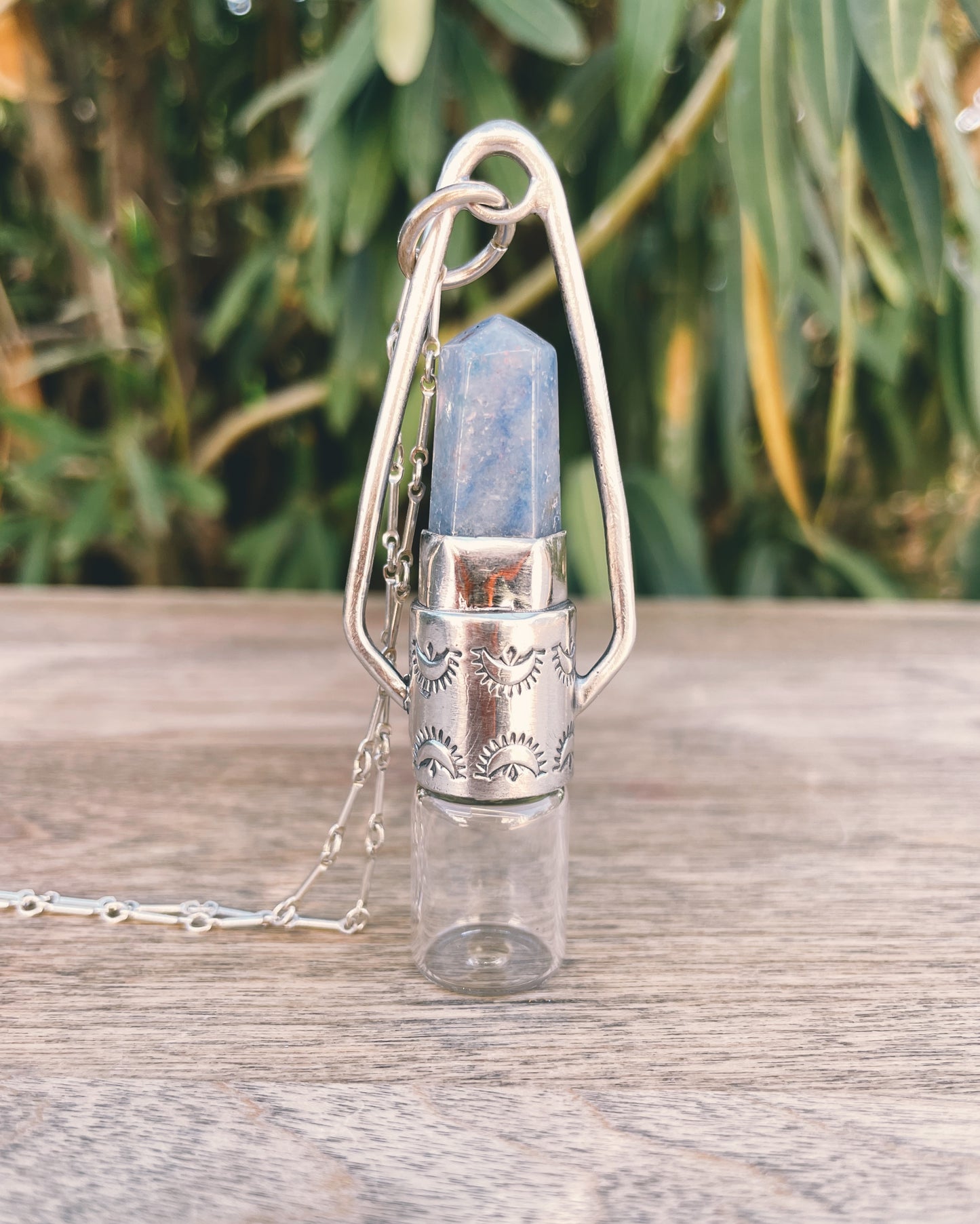 Sterling Silver Geometric - Blue Aventurine Rollerball Necklace