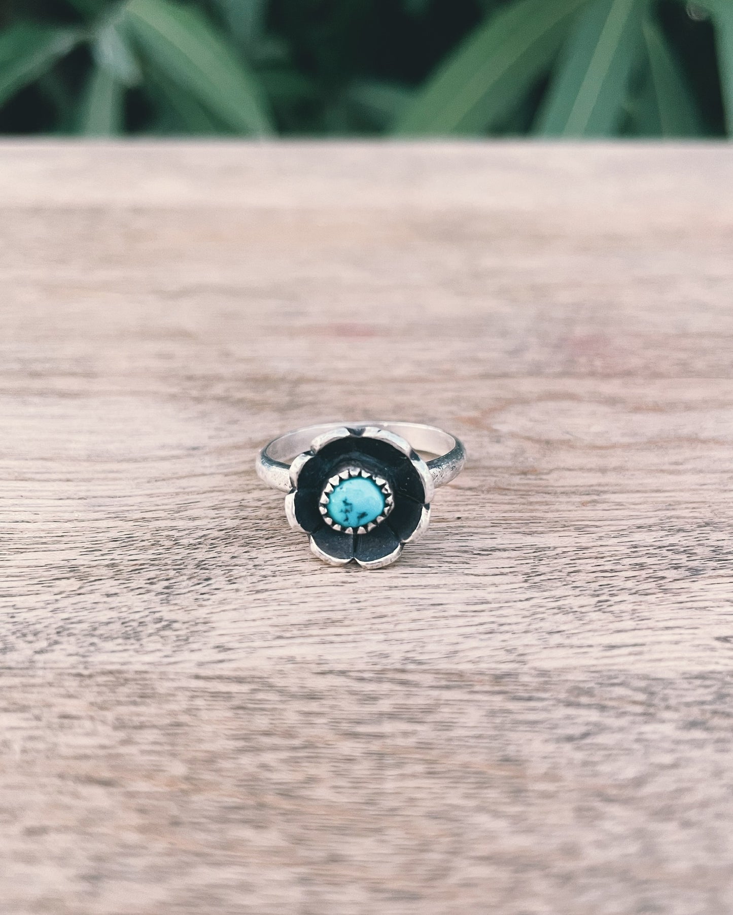 Sterling Silver - Sleeping Beauty Turquoise Flower Ring 7.5