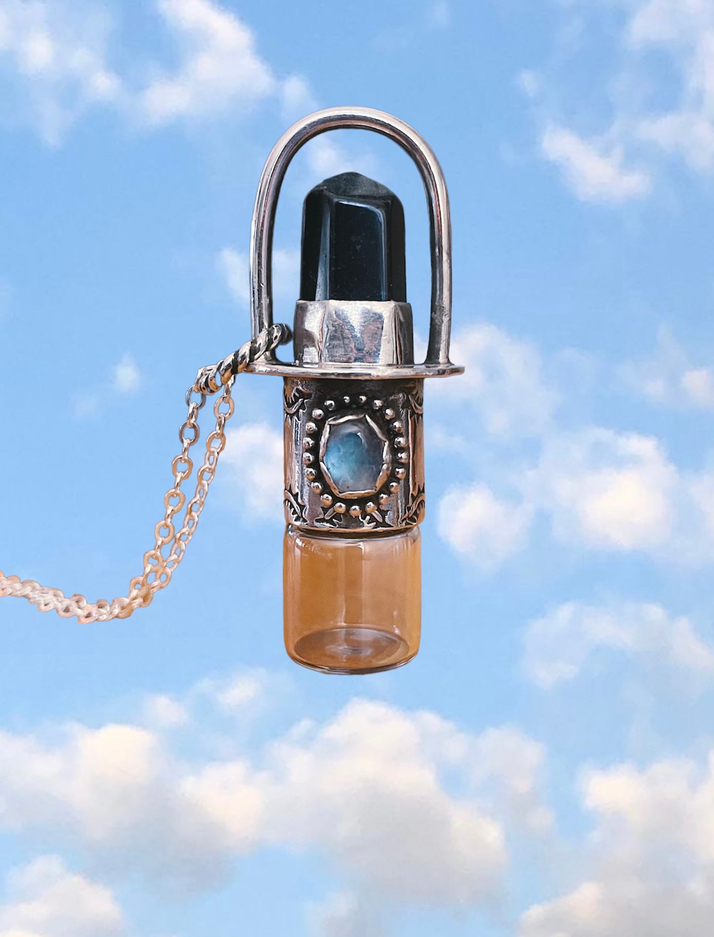 Obsidian and Rainbow Moonstone