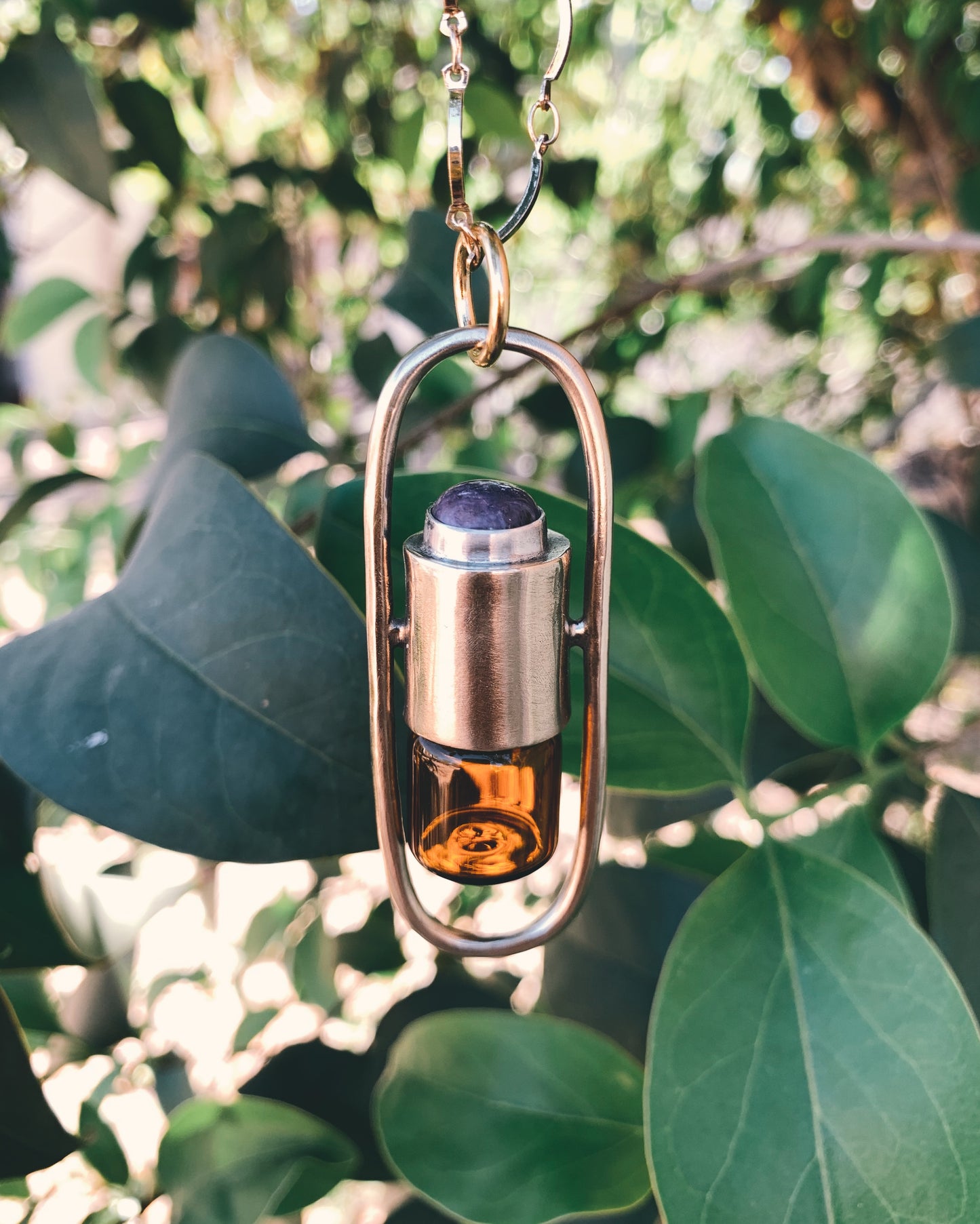 Brass Lucid - Charoite Rollerball Necklace