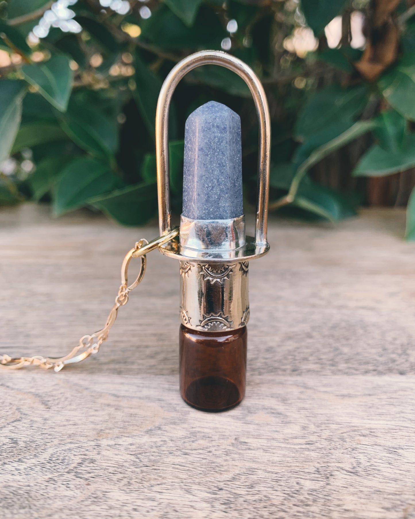 Classic - Blue Aventurine and Brass Rollerball Necklace