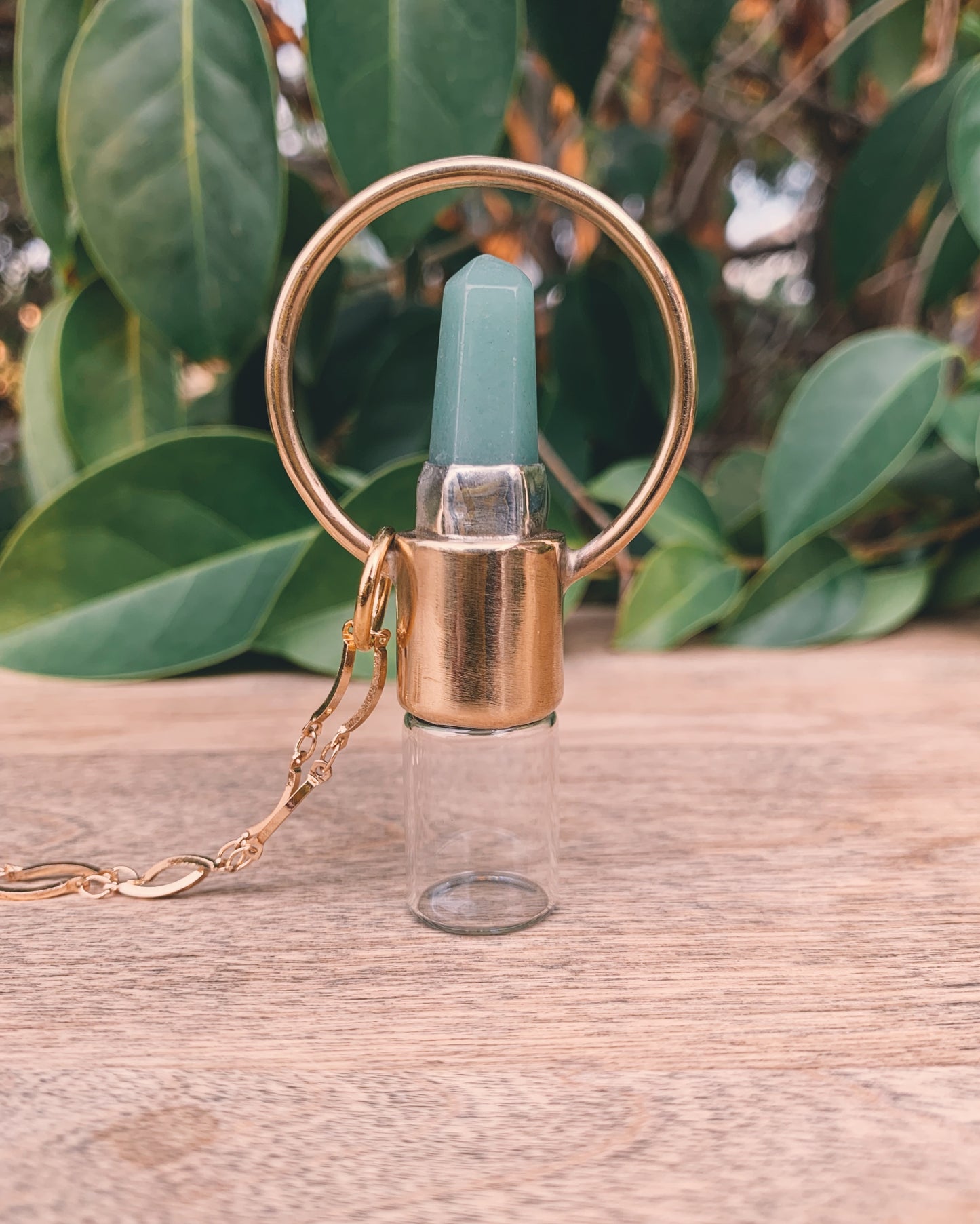 Brass Horizon - Green Aventurine Rollerball Necklace