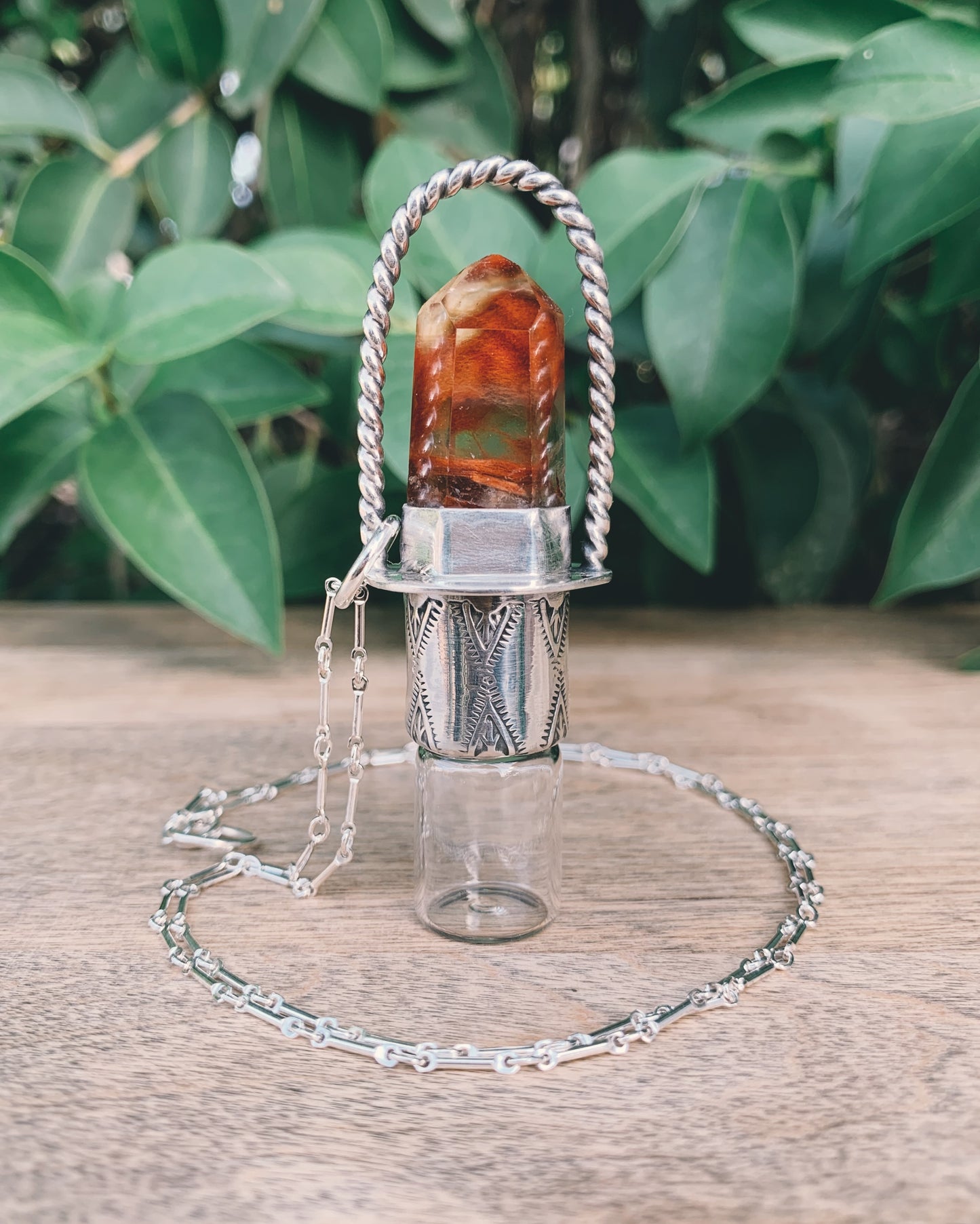 Classic - Amphibole Quartz and Sterling Silver Rollerball Necklace(Stamped)