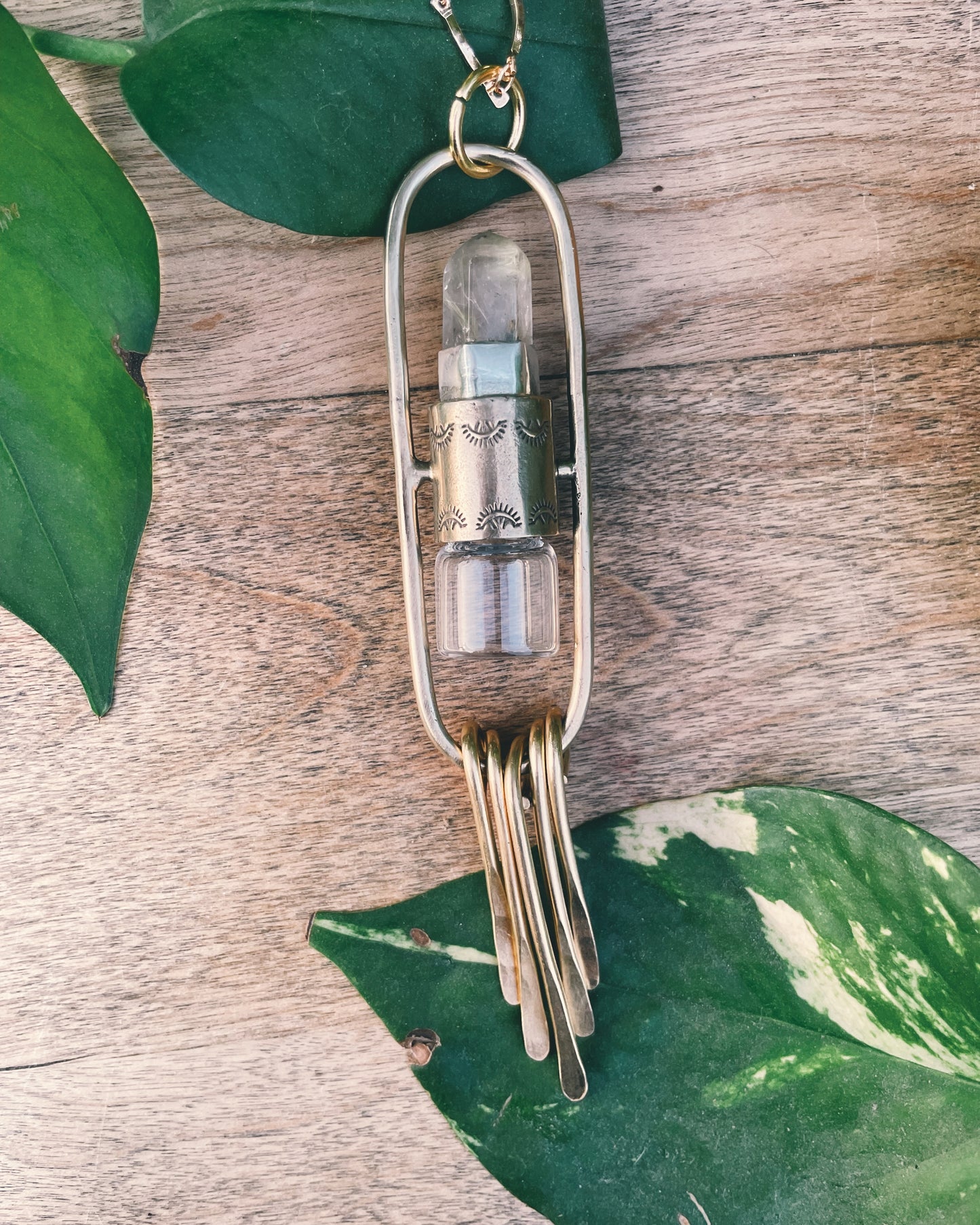 Brass Lucid Fringe - Golden Rutilated Quartz Rollerball Necklace