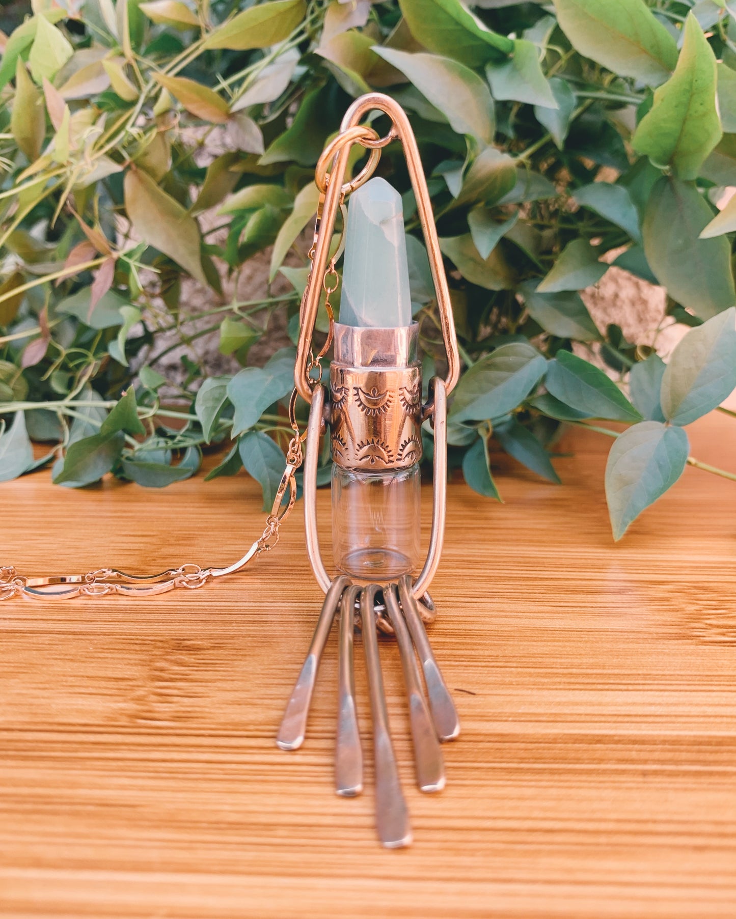 Brass Fringe - Green Aventurine Rollerball Necklace