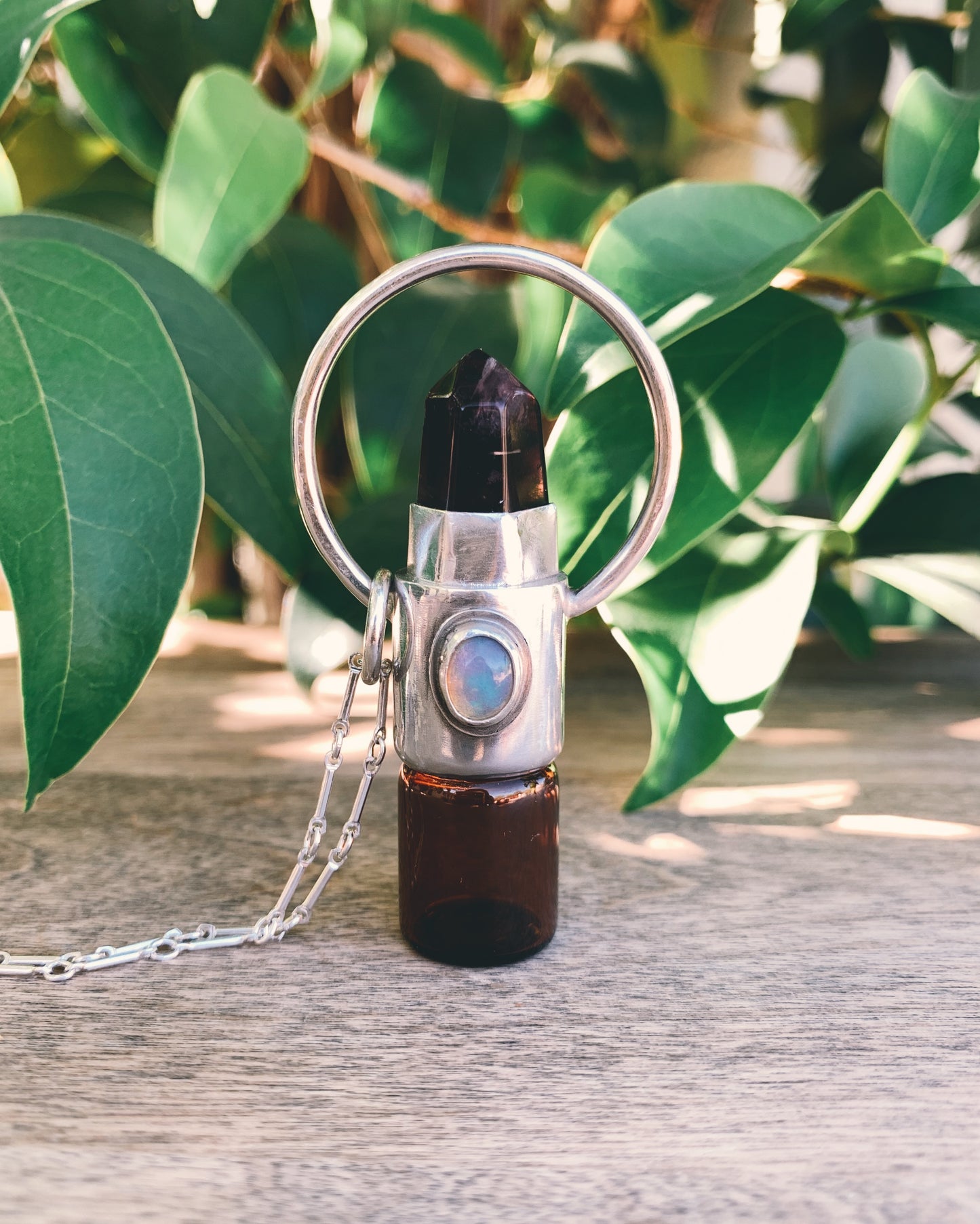 Sterling Silver Horizon - Super 7 + Opal Rollerball Necklace