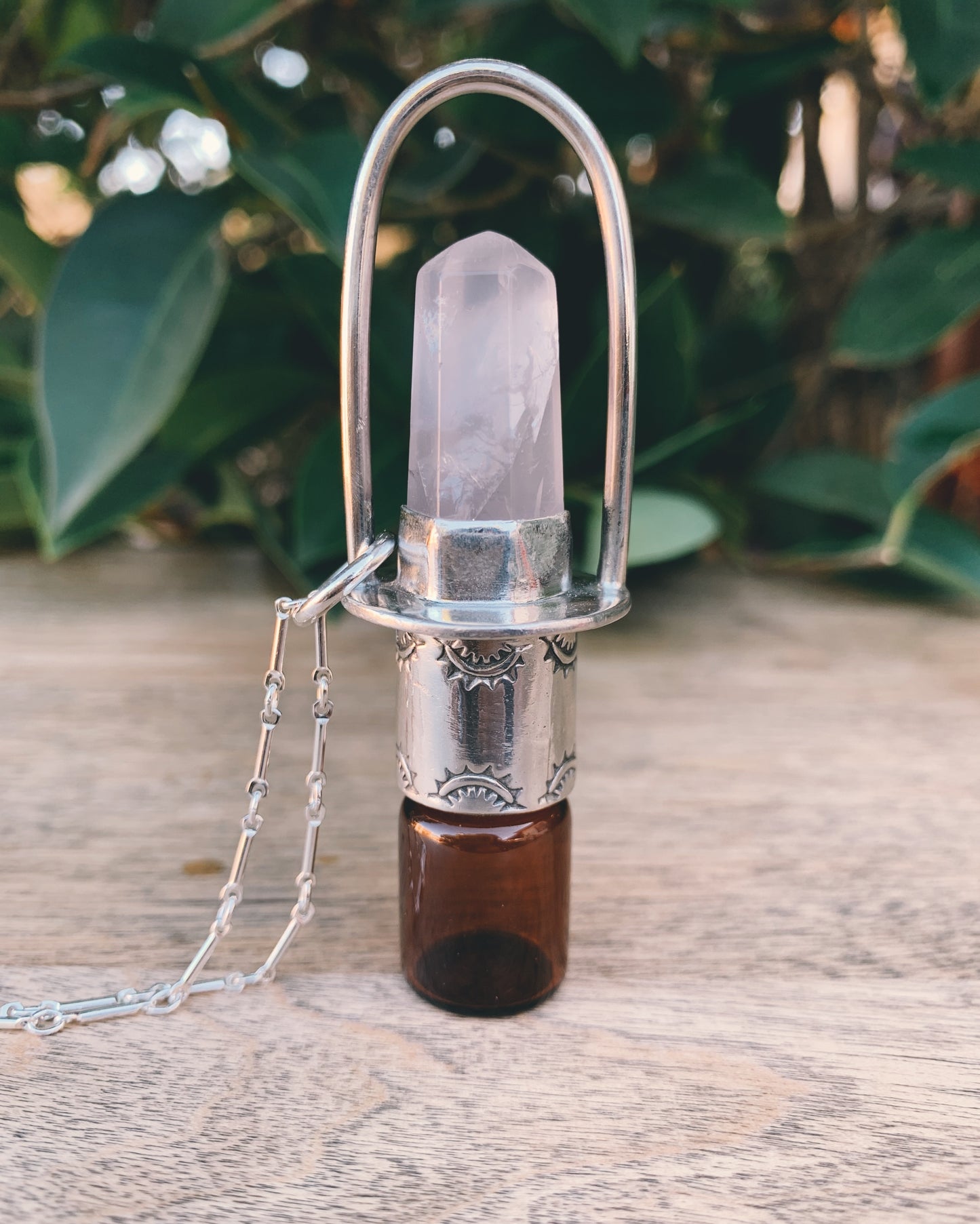 Sterling Silver Classic - Rose Quartz Rollerball Necklace