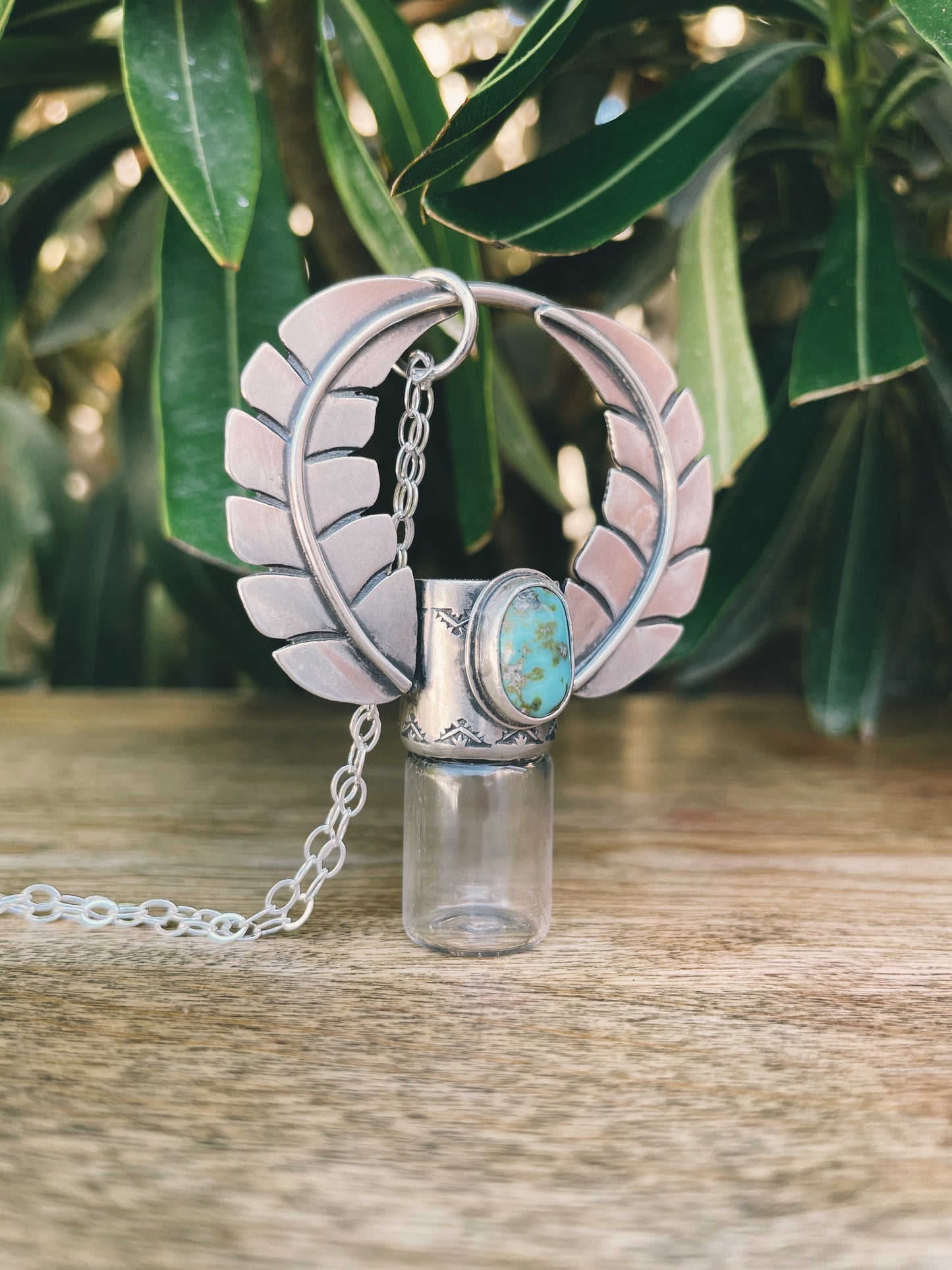 Sterling Silver Horizon Leafy - Royston Turquoise Rollerball Necklace