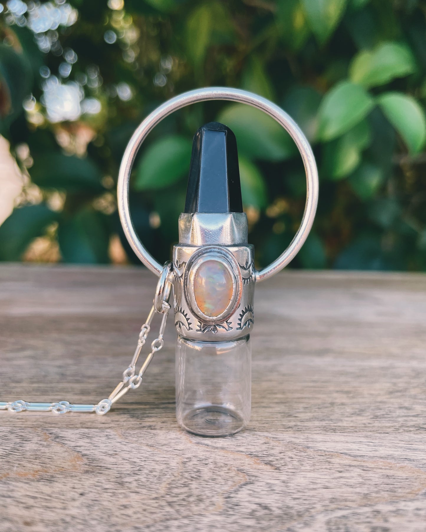 Sterling Silver Horizon - Falcon's Eye + Opal Rollerball Necklace