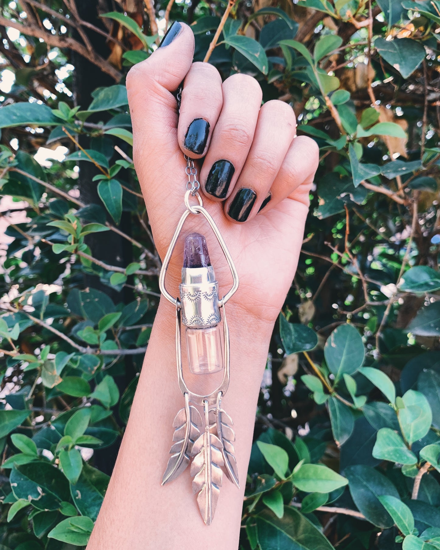 Leafy Fringe Amethyst and Sterling Silver Rollerball Necklace