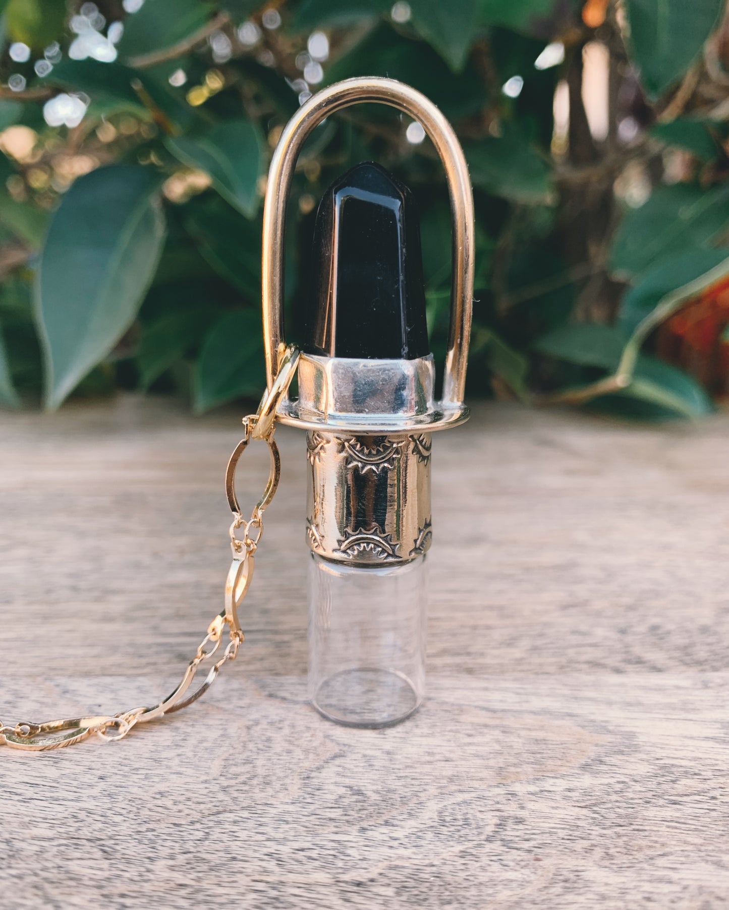 Classic - Obsidian and Brass Rollerball Necklace