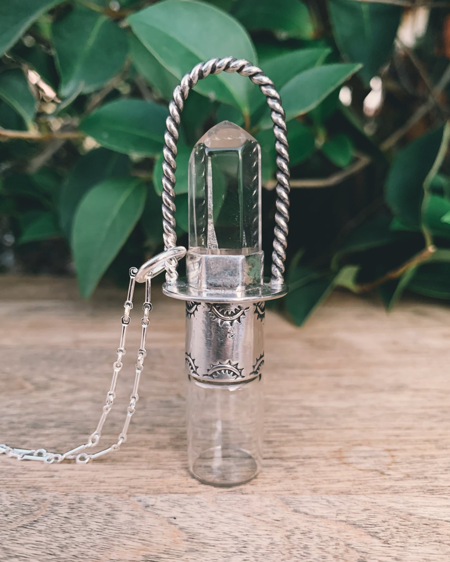 Classic(Twisted) - Clear Quartz and Sterling Silver Rollerball Necklace