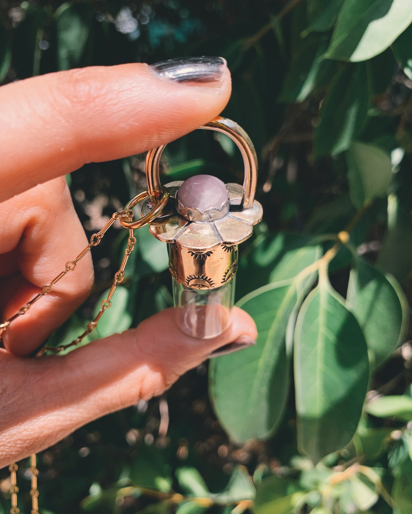 Brass Daisy - Kunzite Rollerball Necklace