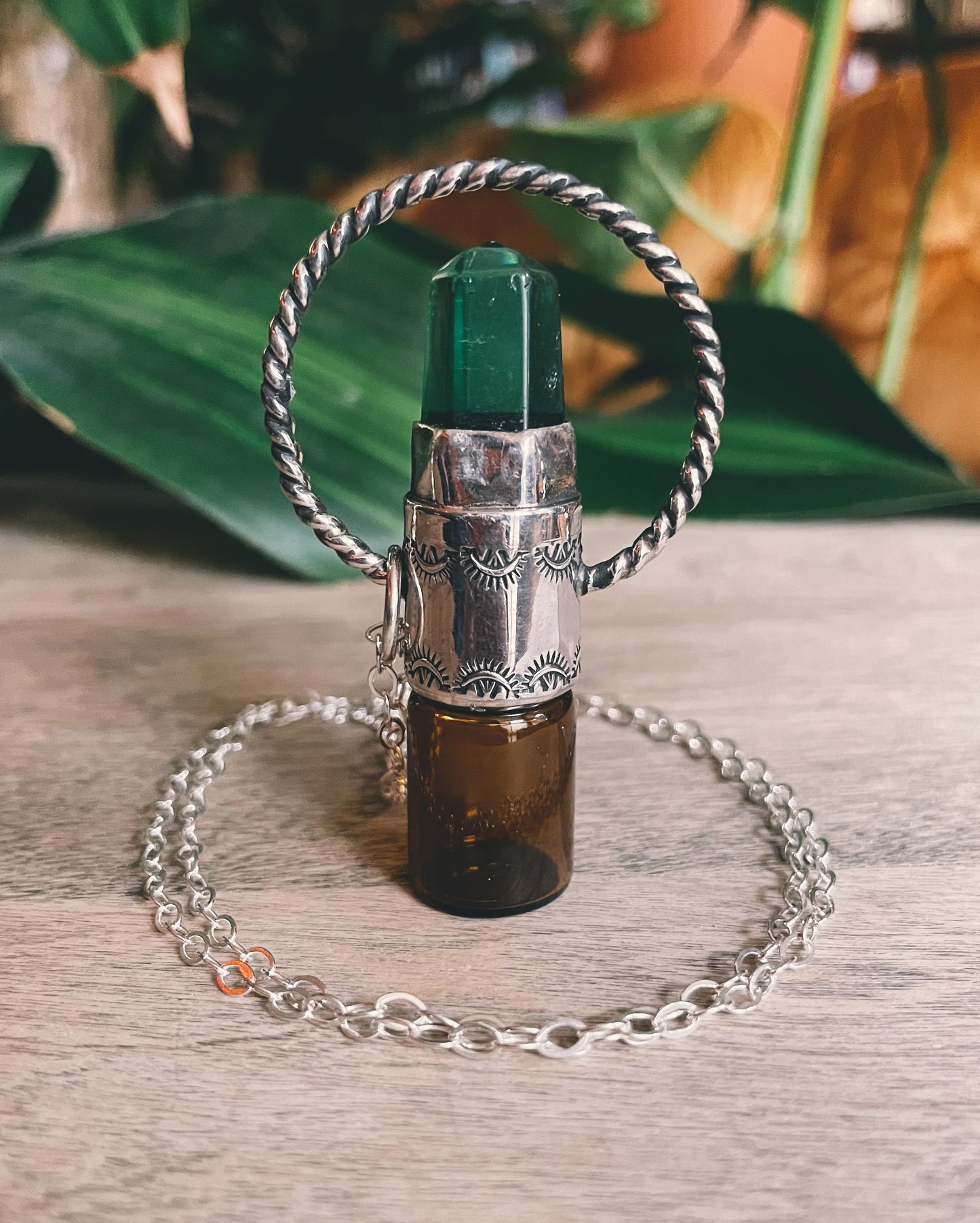 Green Quartz and Sterling Silver Rollerball Necklace