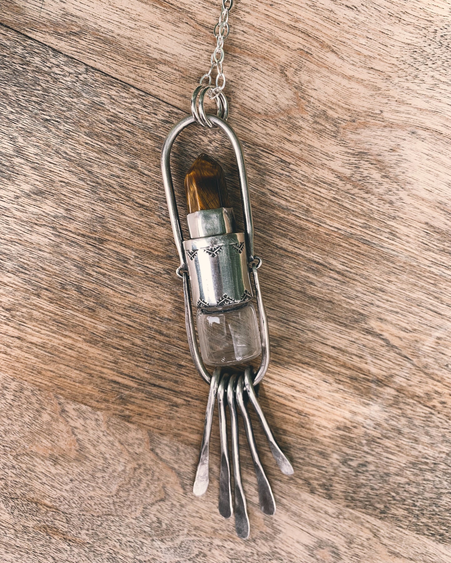 Fringe - Tigers Eye and Sterling Silver Rollerball Necklace