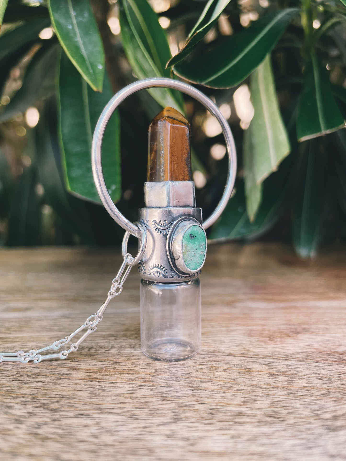 Sterling Silver Horizon - Tiger's Eye + Royston Turquoise Rollerball Necklace