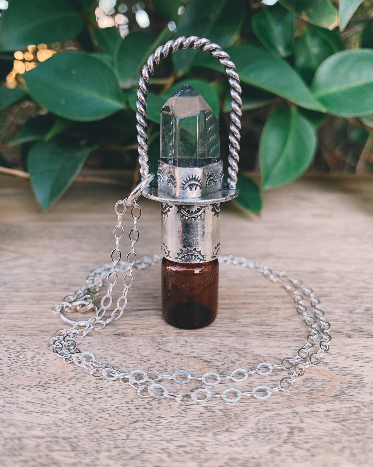 Sterling Silver Classic - Clear Quartz and Rollerball Necklace